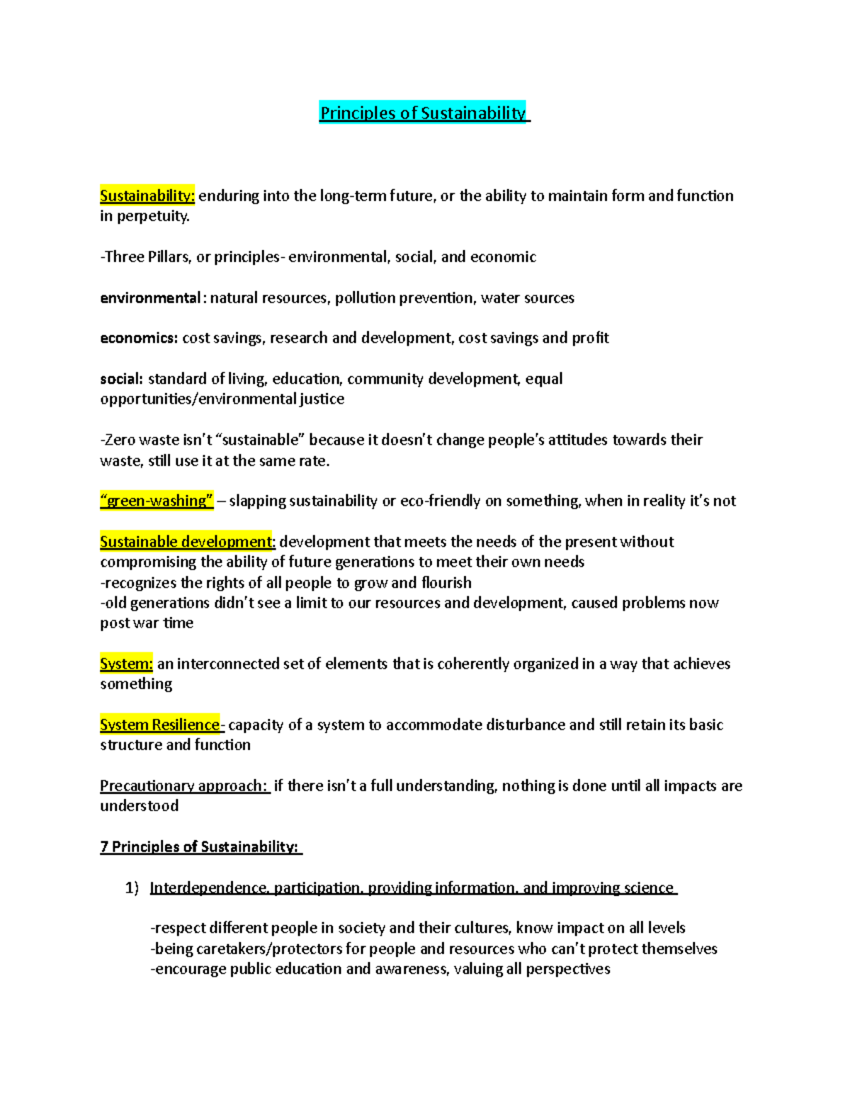 Principles of Sustainability Notes - Principles of Sustainability ...