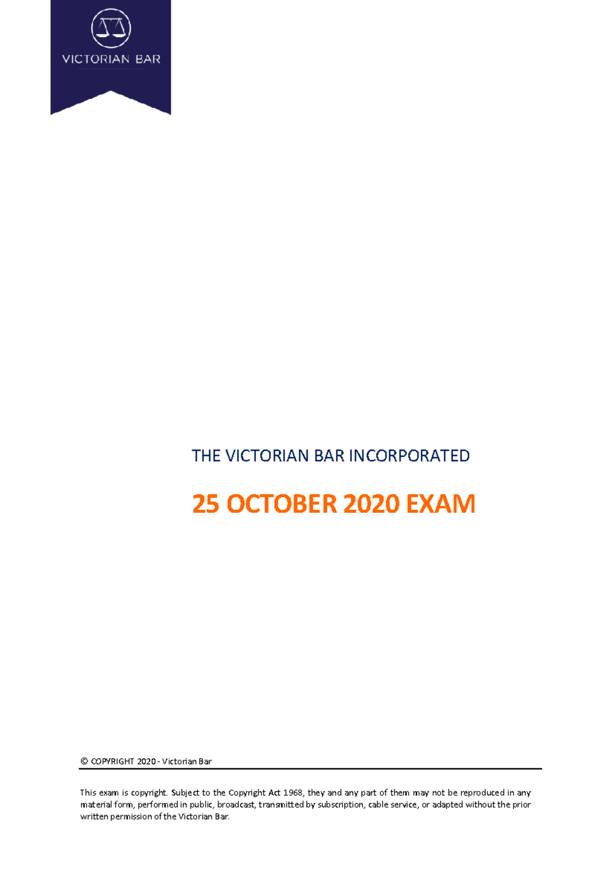 Victorian Bar Exam Review - Sample Paper for 25 Oct 2020 - Studocu