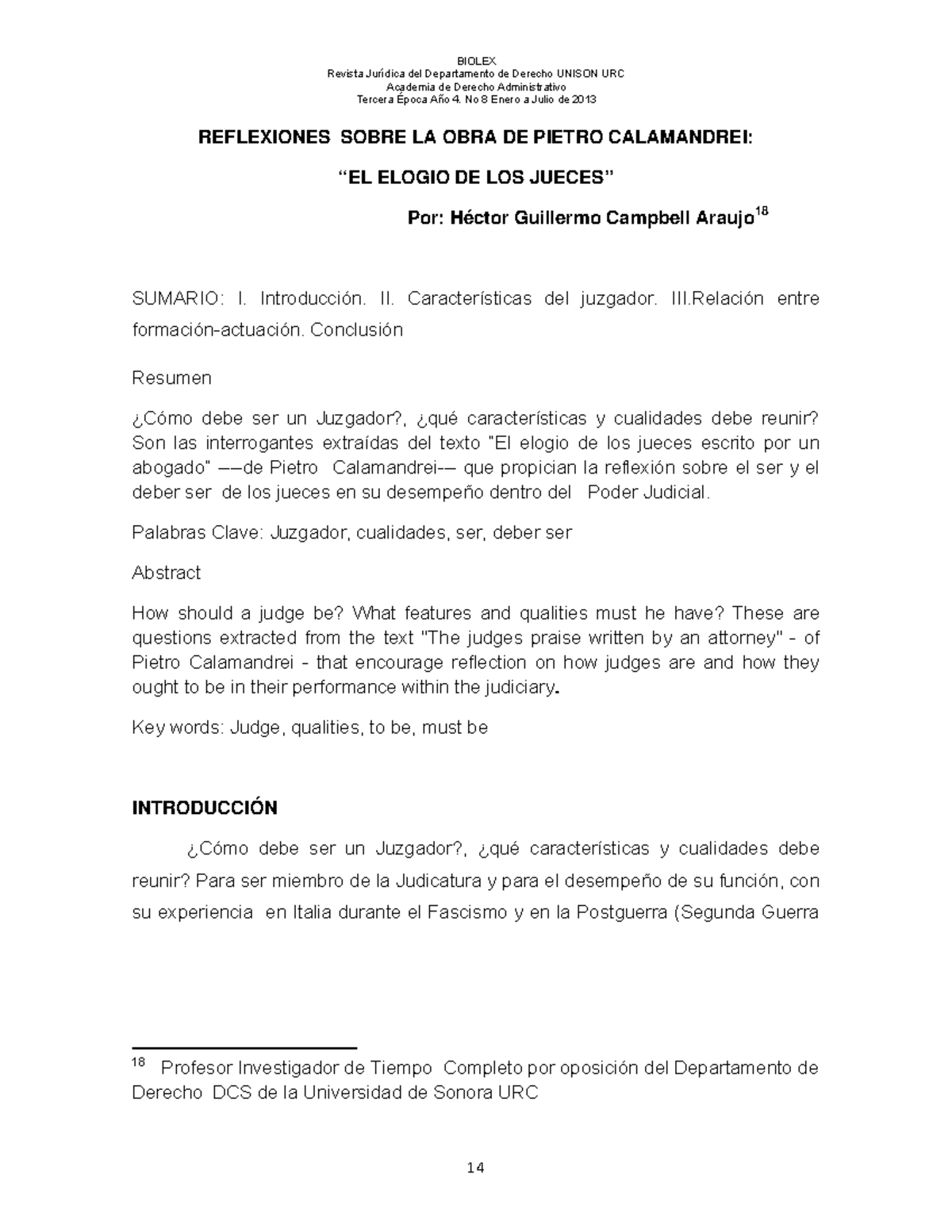 Reflexiones sobre la Obra de Calamandrei: Elogio de los Jueces - BIOLEX ...