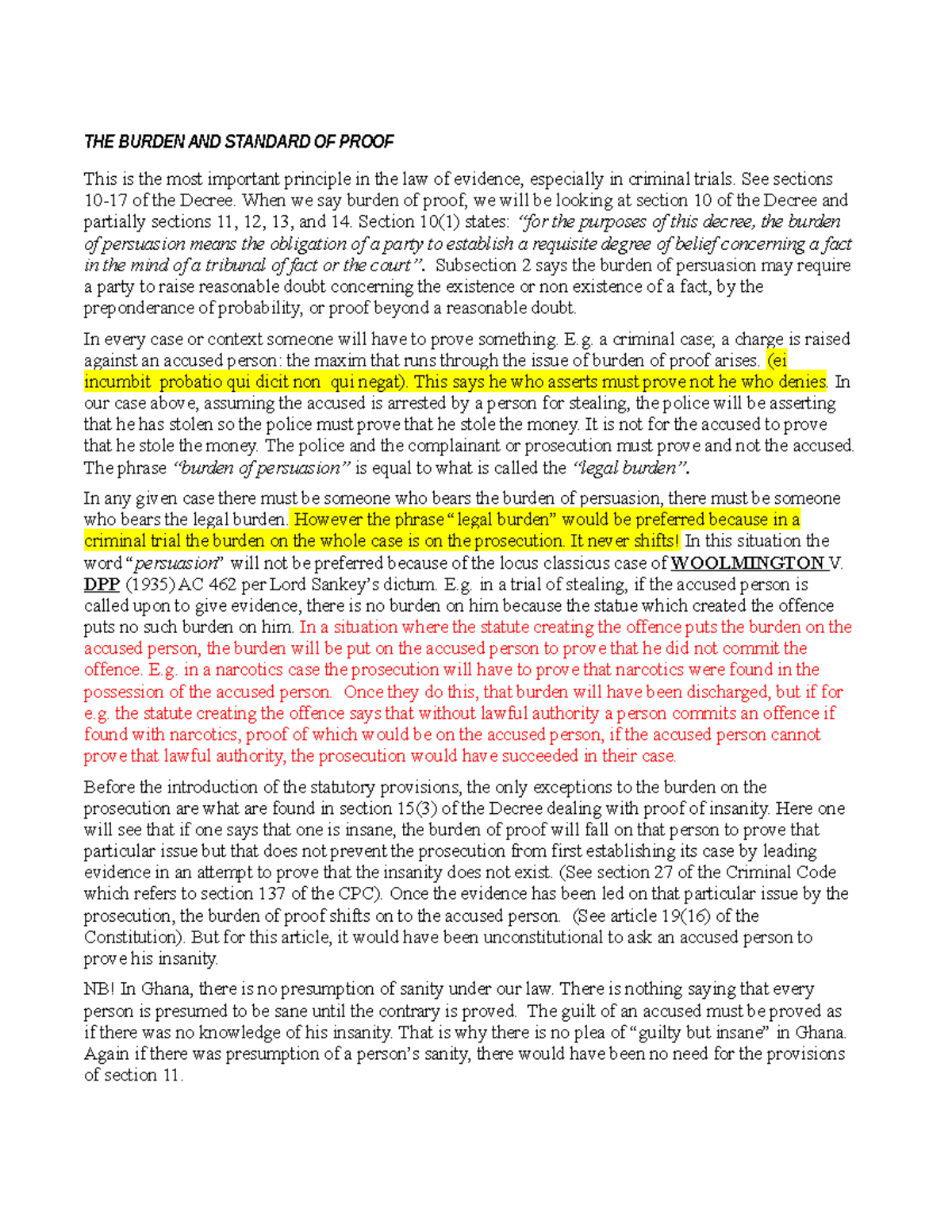 Burden of Proof and Standard in Criminal Law (LAW 101) - Studocu