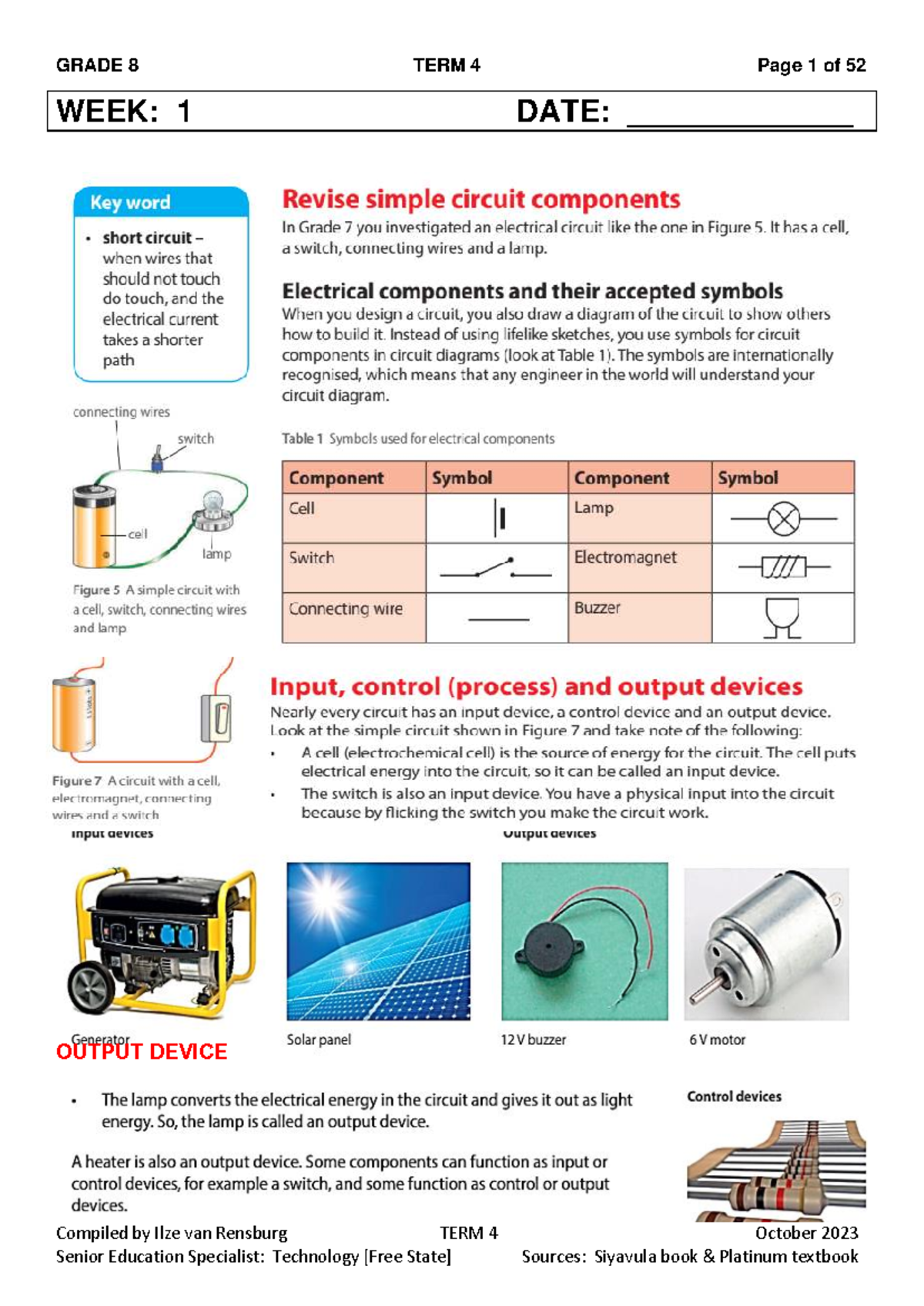 GRADE 8 TERM 4: Electricity and Circuits Activities Guide - Studocu
