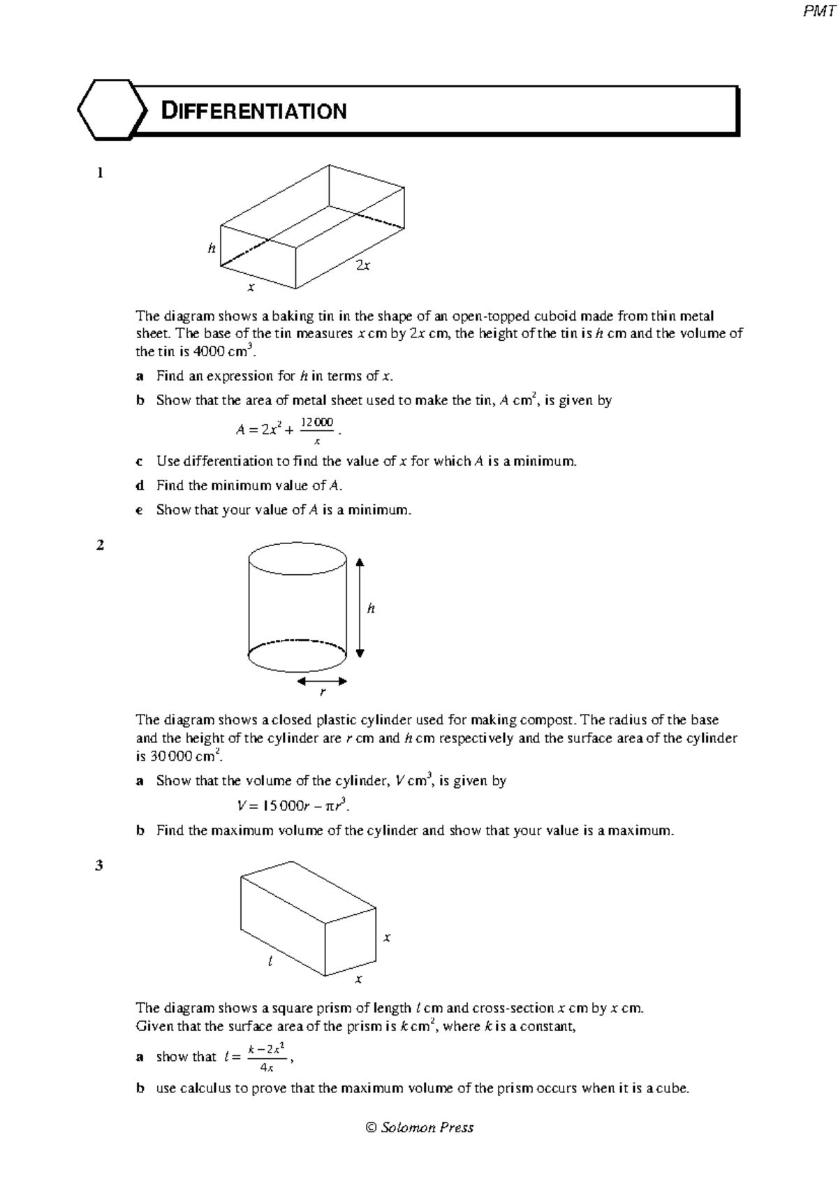 Maximum & Minimum Problems in AS Pure Math (PMT) - Studocu