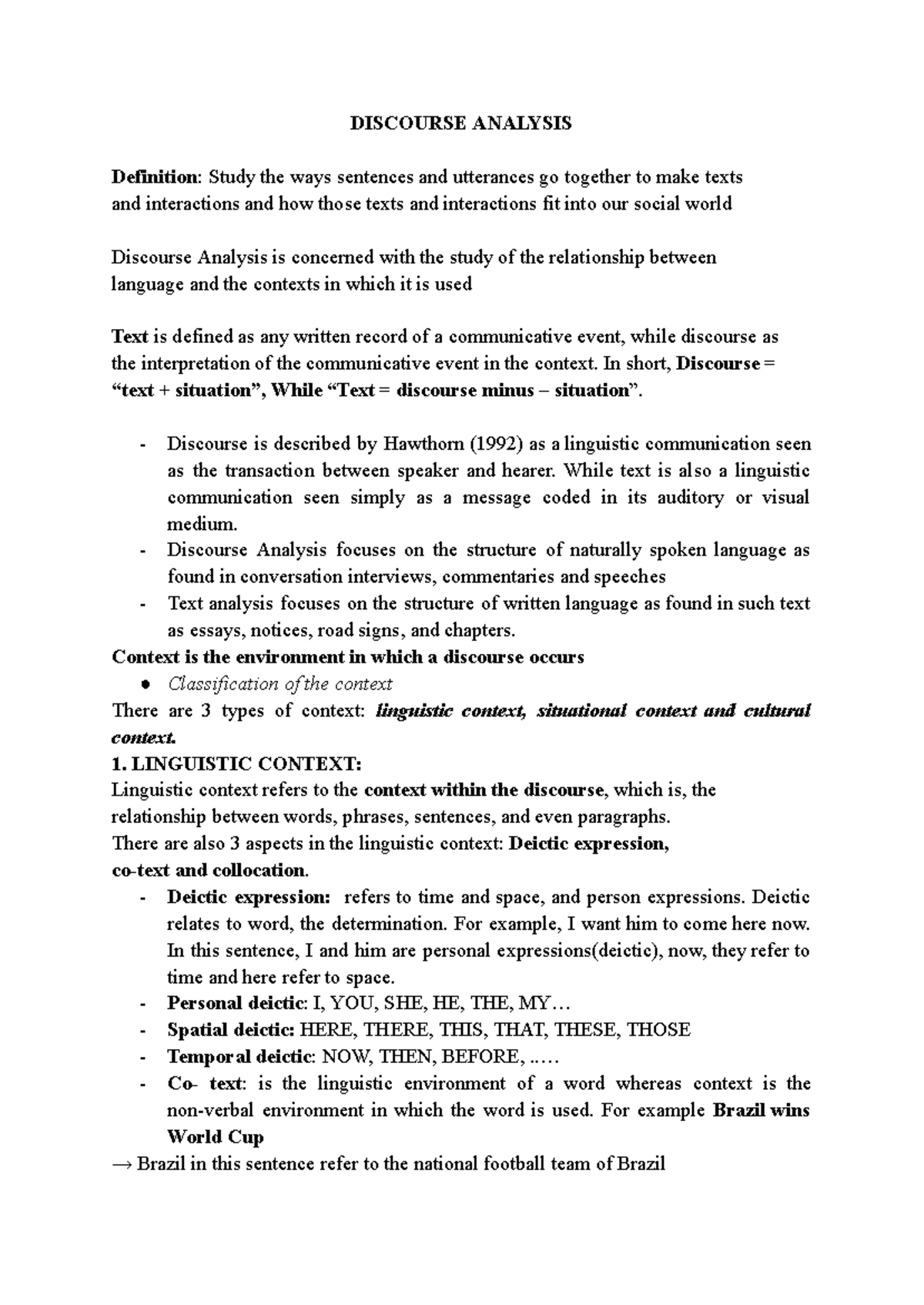 Discourse Analysis Study Guide - Enhance Your Learning Experience - Studocu