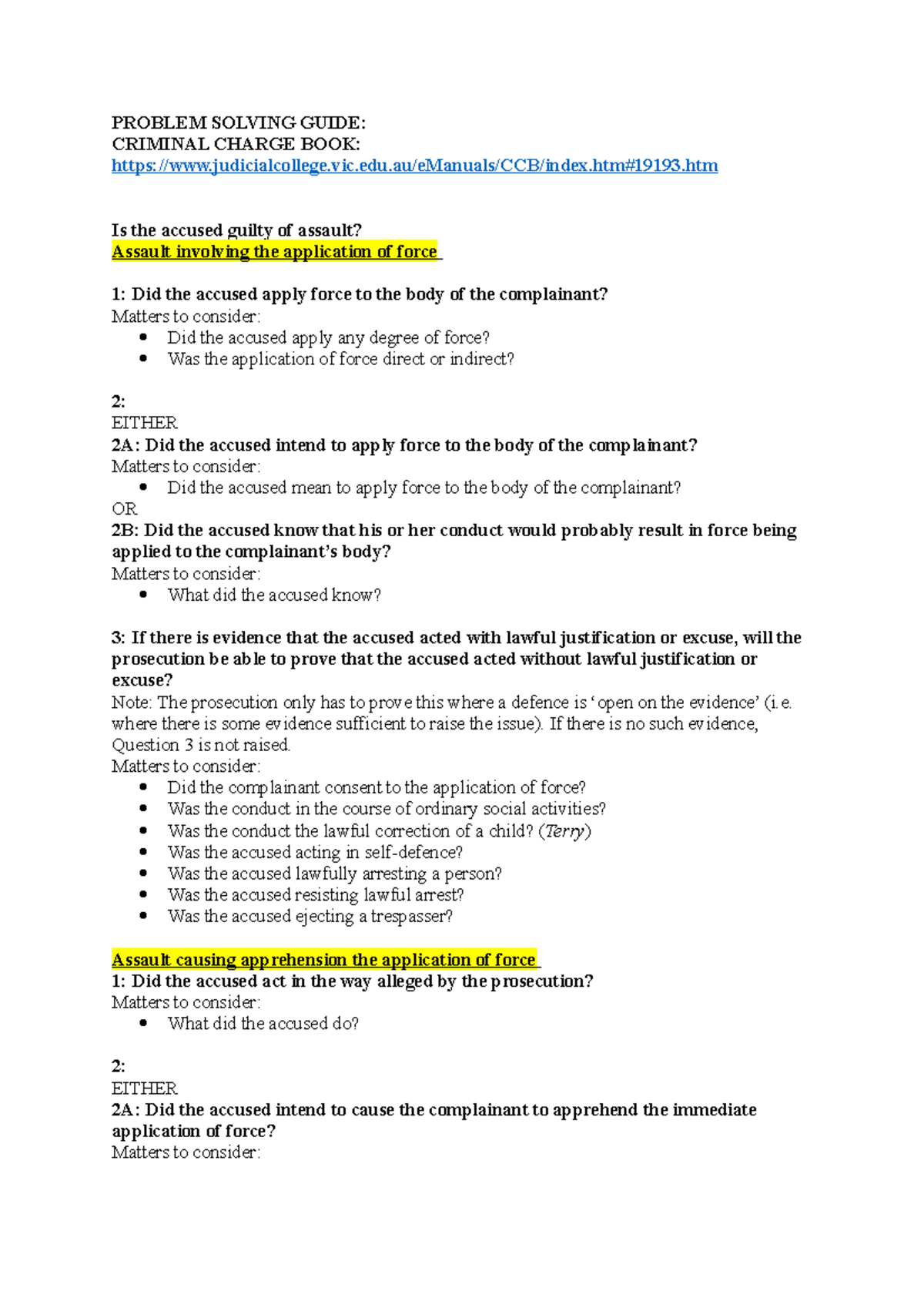 Criminal Law Problem Solving Guide: Key Issues and Considerations - Studocu
