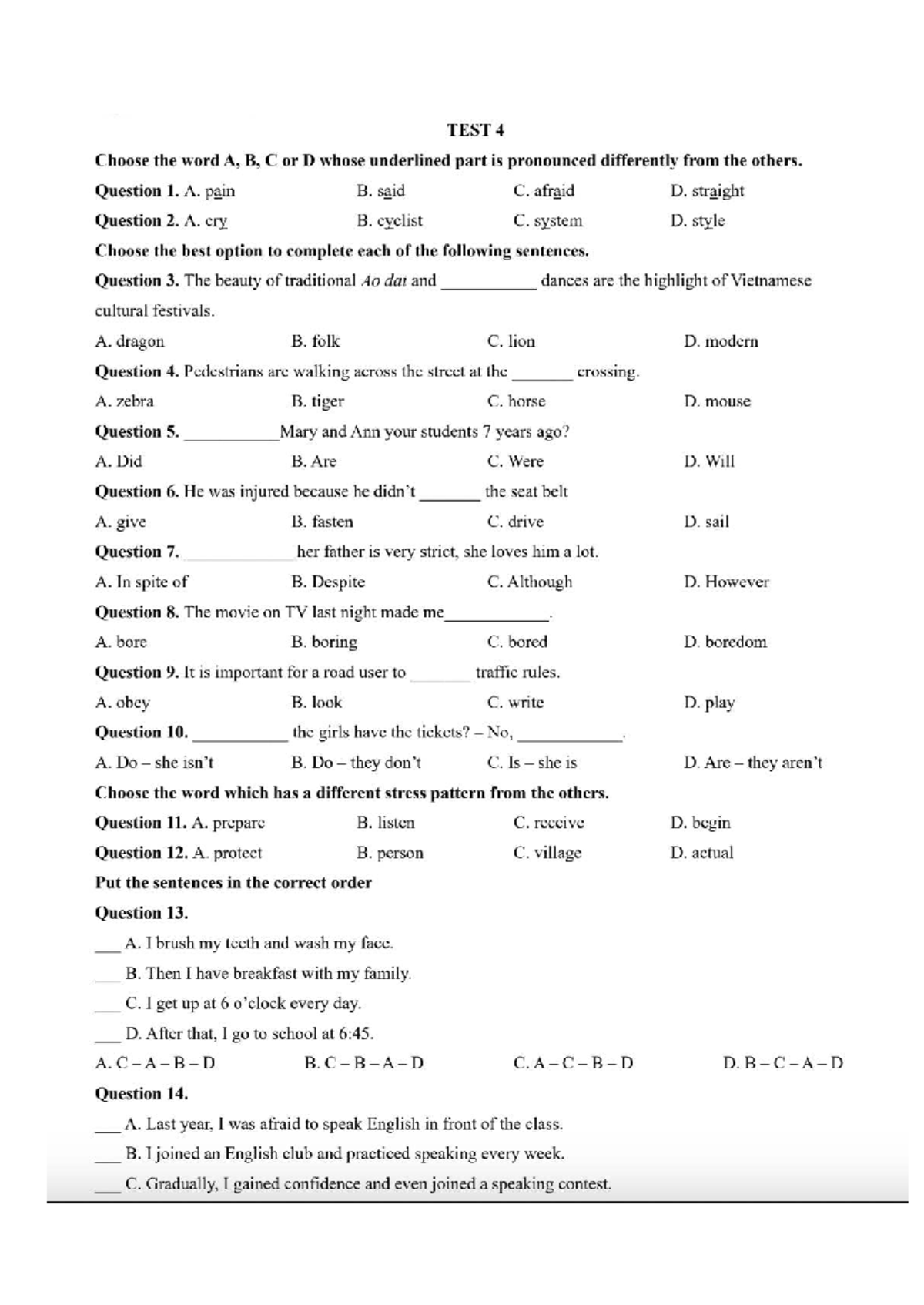 Midterm Test 2 - GB 7: Pronunciation and Sentence Structure - Studocu