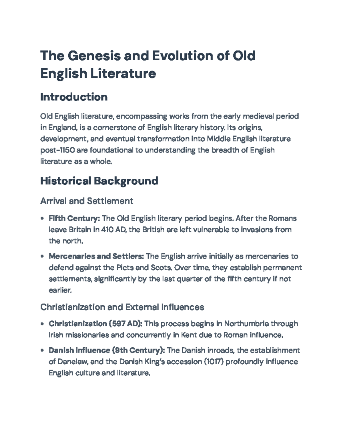 The Genesis and Evolution of Old English Literature (ENG 101) - The ...