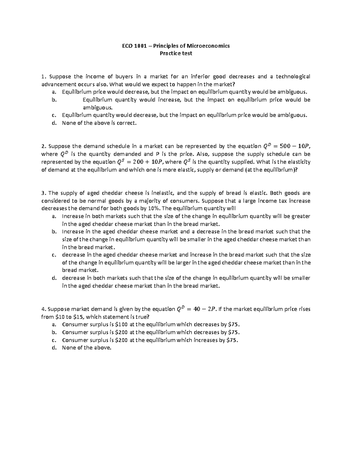 ECO 1001 Spring 2021 Midterm 1 Practice Exam Questions and Answers ...