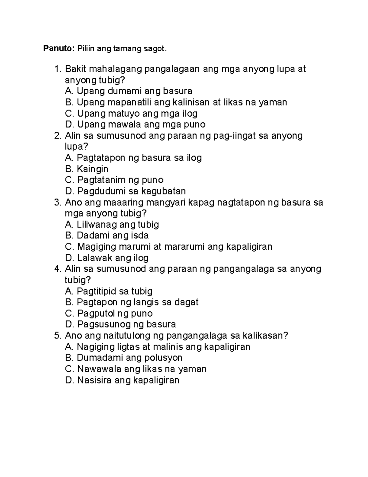 AP 8 Lesson Plan: Pangalagaan ang Anyong Lupa at Tubig - Studocu