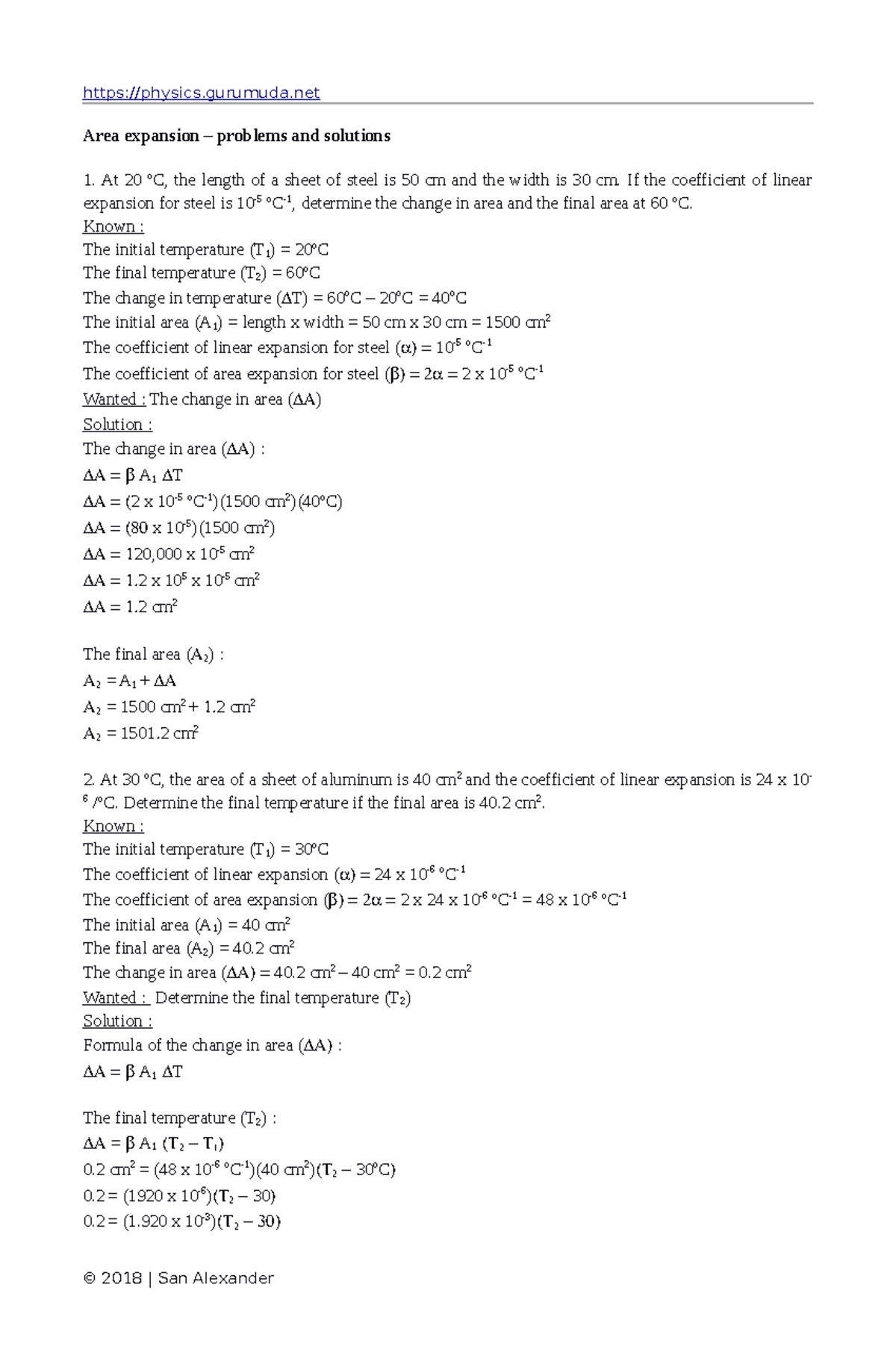 4 - Area expansion problems and solutions - physics.gurumuda Area ...