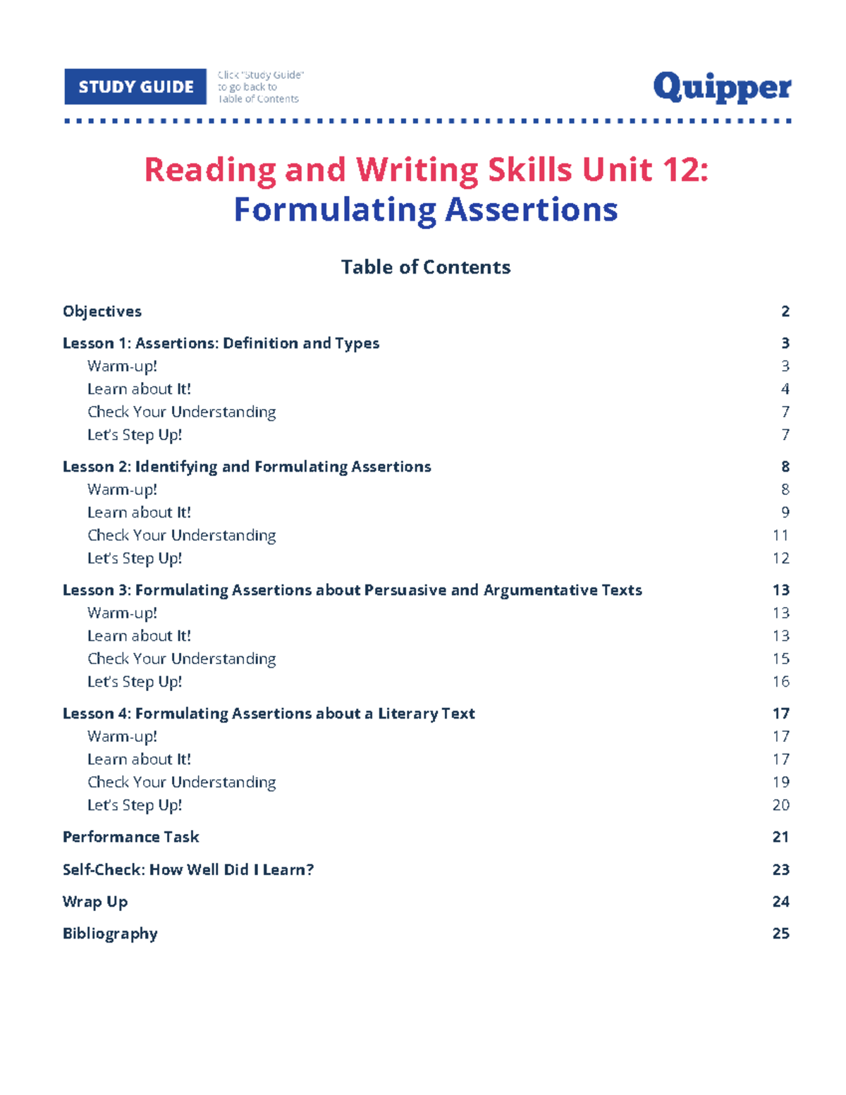 PDF RW Grade 11 Unit 12 Formulating Assertions, 4 topics - Reading and ...