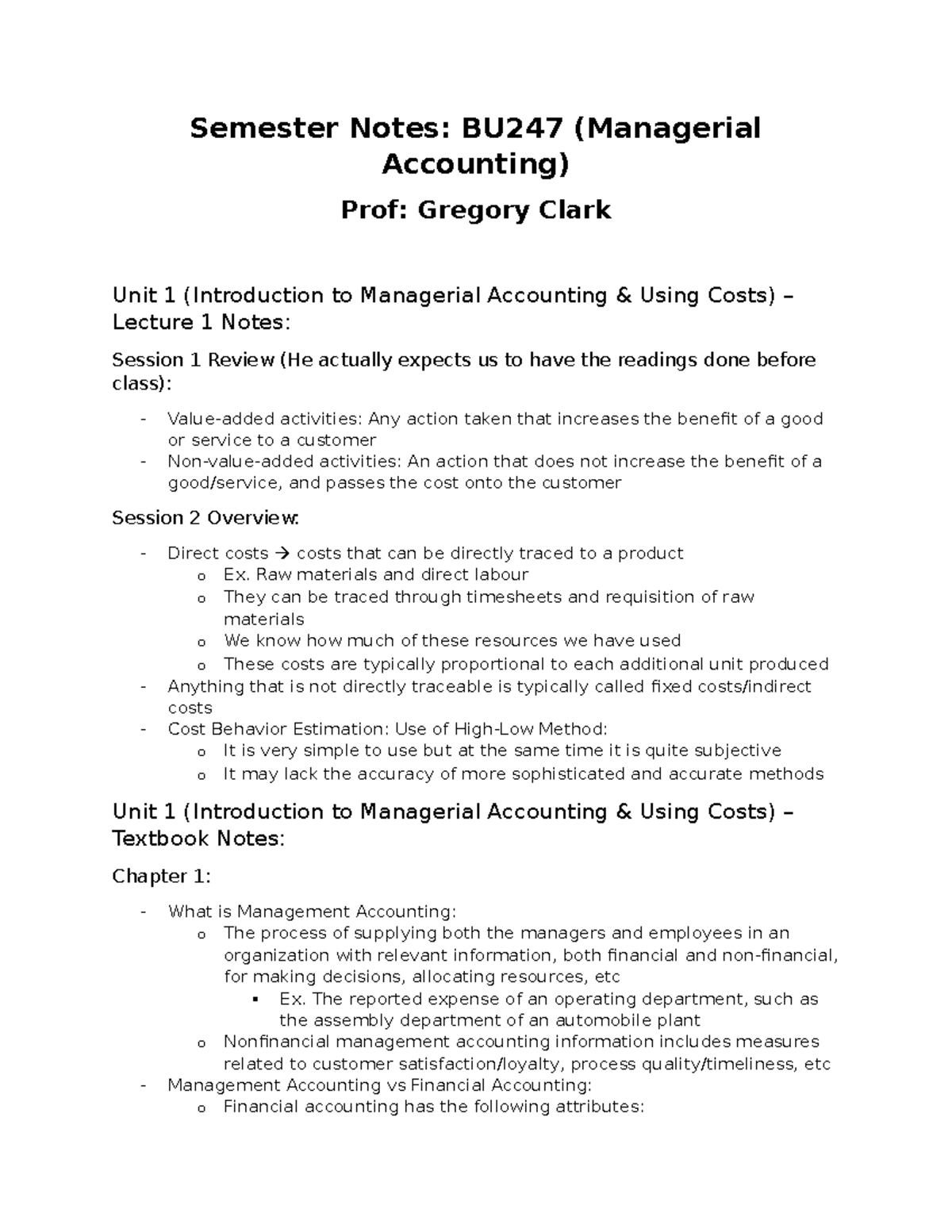 BU247 Final Exam Notes: Managerial Accounting Lectures & Textbook - Studocu