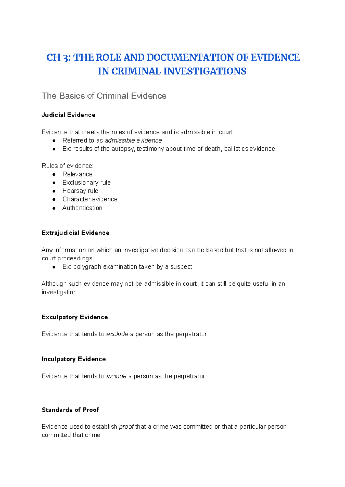 CH 3: Role of Evidence in Criminal Investigations and Its Documentation ...