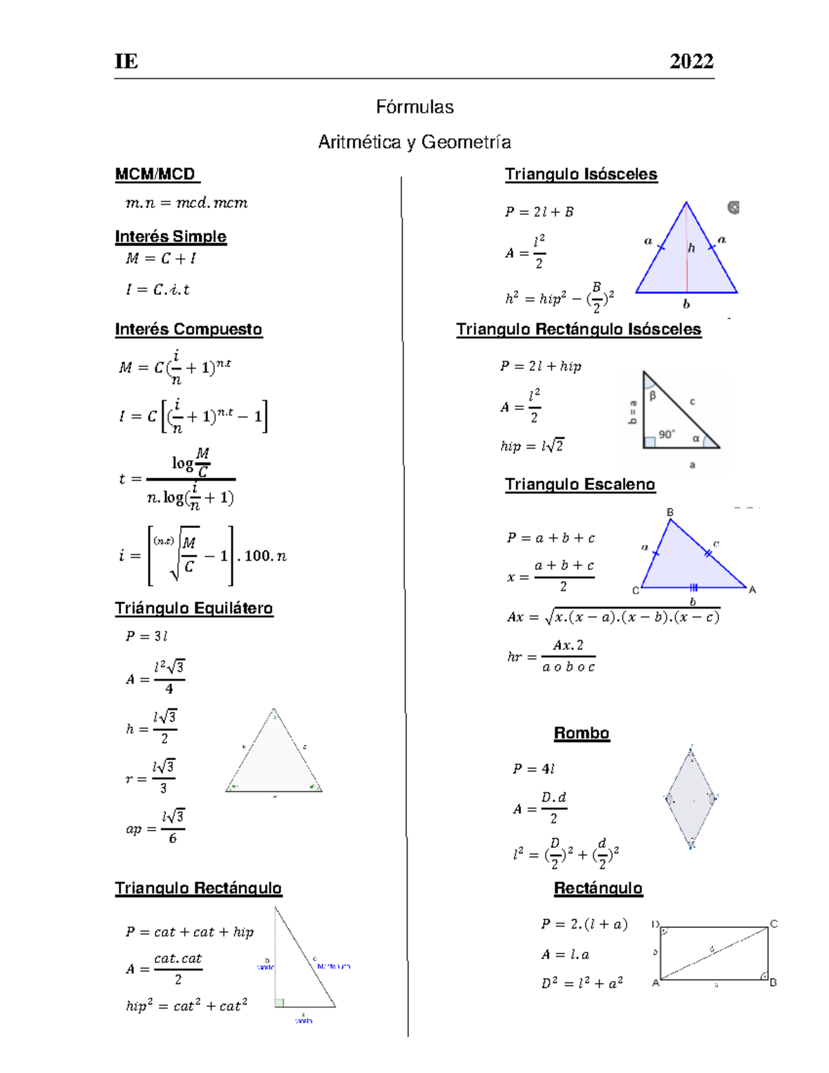 Fórmulas (Aritmetica y Geometria) - Fórmulas Aritmética y Geometría MCM ...