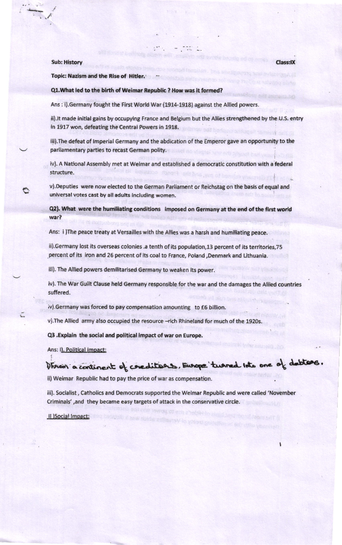 Nazism Notes: Key Events and Impacts on Weimar Republic and WWII - Studocu