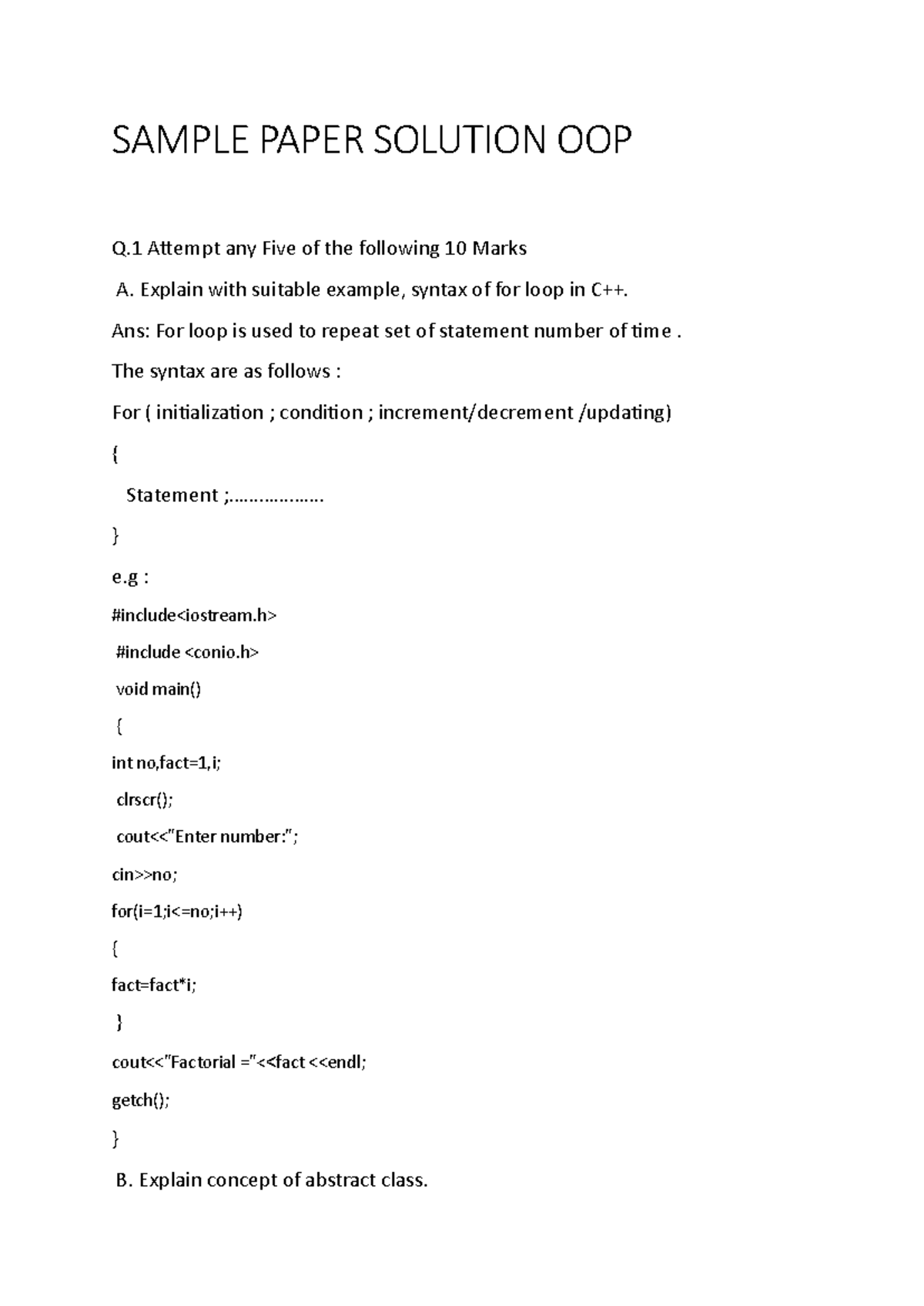 Sample Paper Solution OOP W_22: Key Concepts and Programming Tasks ...
