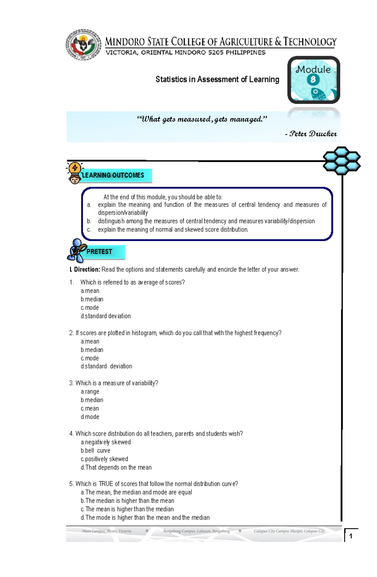 Module 8 Modyul 7 Understanding Statistics In Learning Assessment