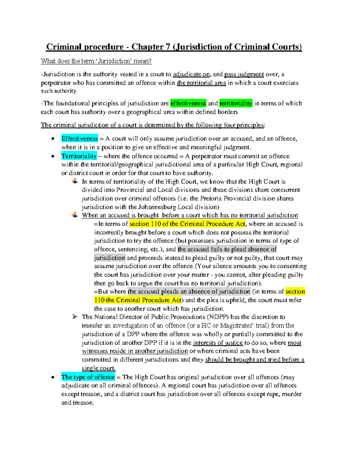 Jurisdiction in Criminal Procedure (Cht 7) - Key Principles and ...