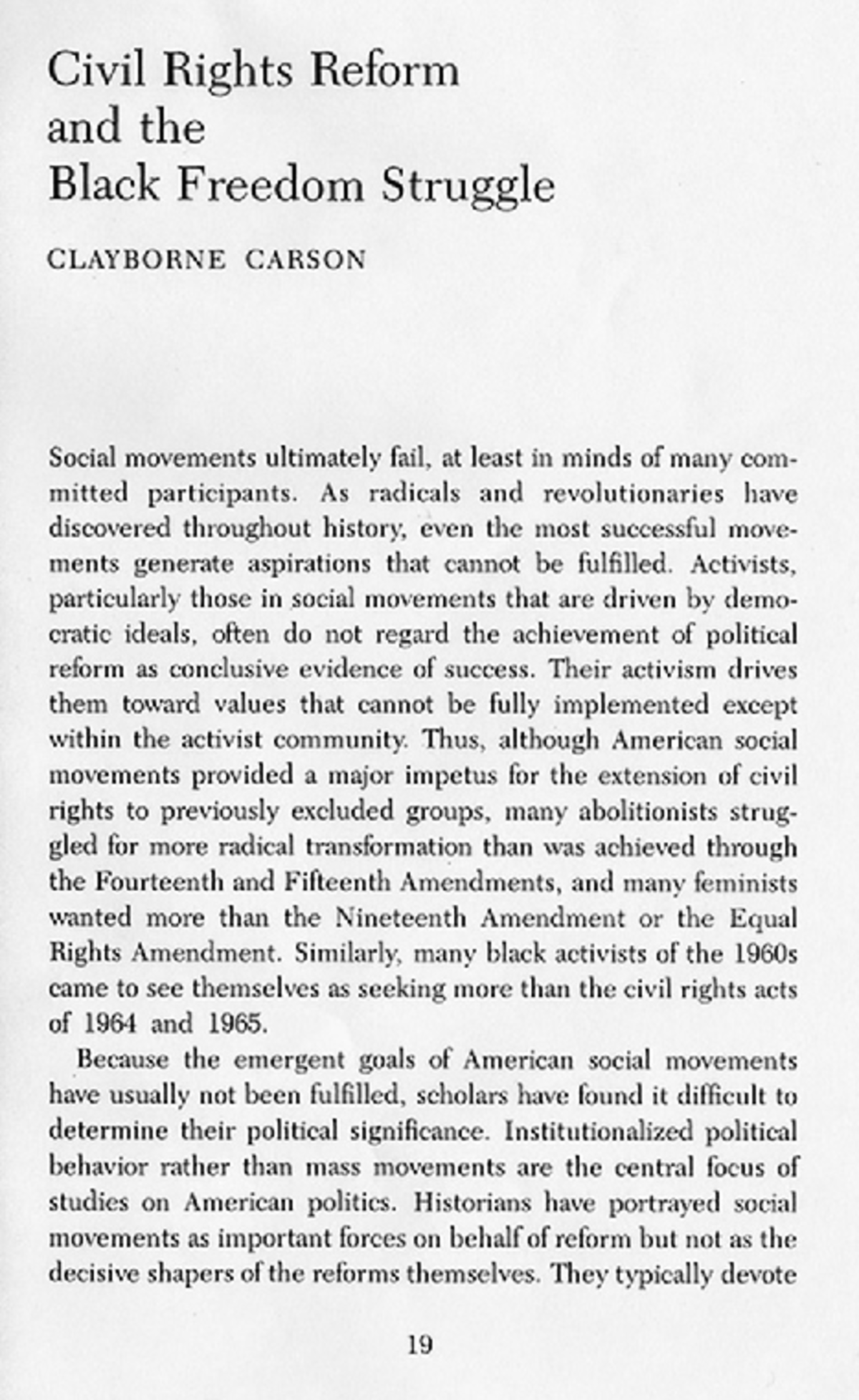 Civil Rights Reform Overview and Key Developments (CLAYBORNE CARSON ...