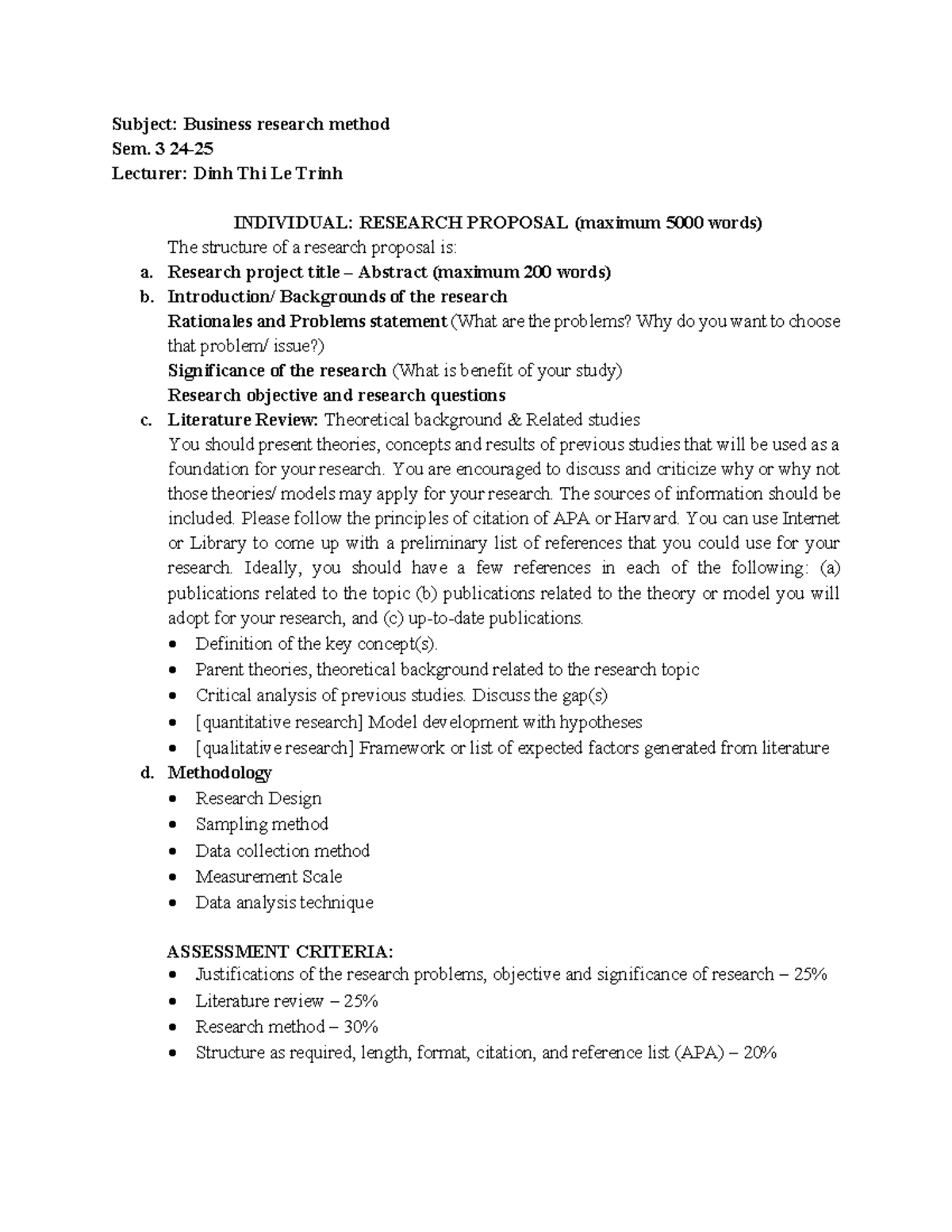 Business Research Method Proposal Structure - Sem. 3 - Studocu