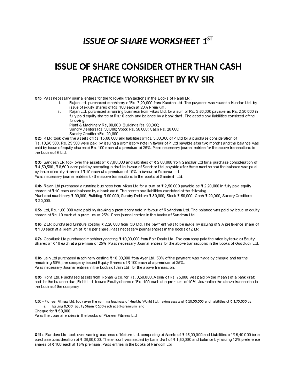NEW 2025 Worksheet 1 - Accounts practical questions - ISSUE OF SHARE ...
