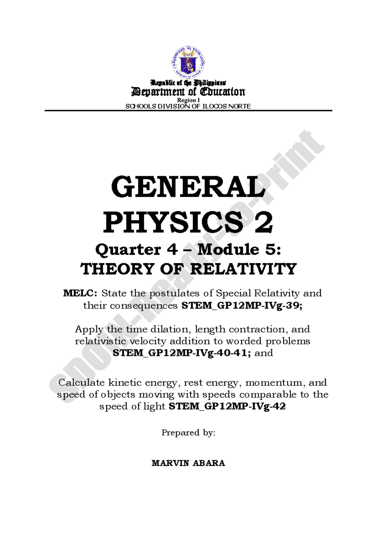 Gen Phys 2 Q4 Mod 5: Theory of Relativity Overview and Activities - Studocu