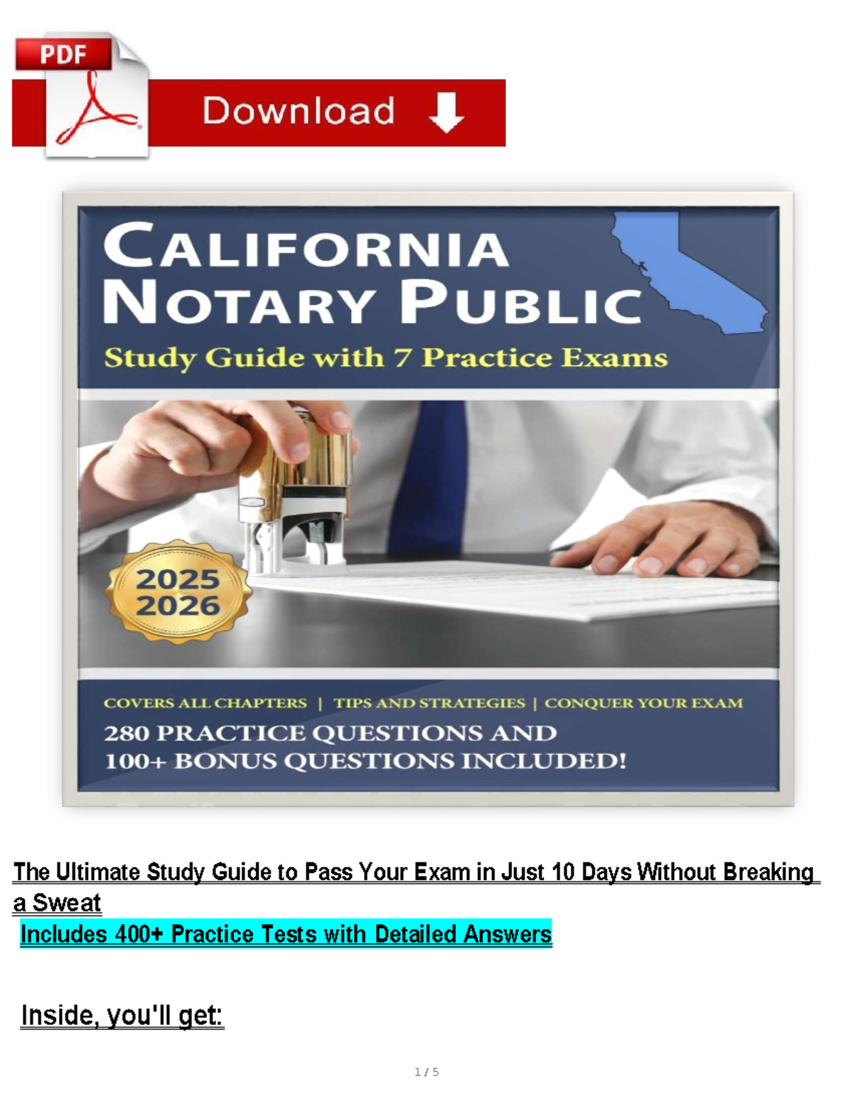 California Notary Public Exam Study Guide: 10-Day Prep with Practice Tests - Studocu