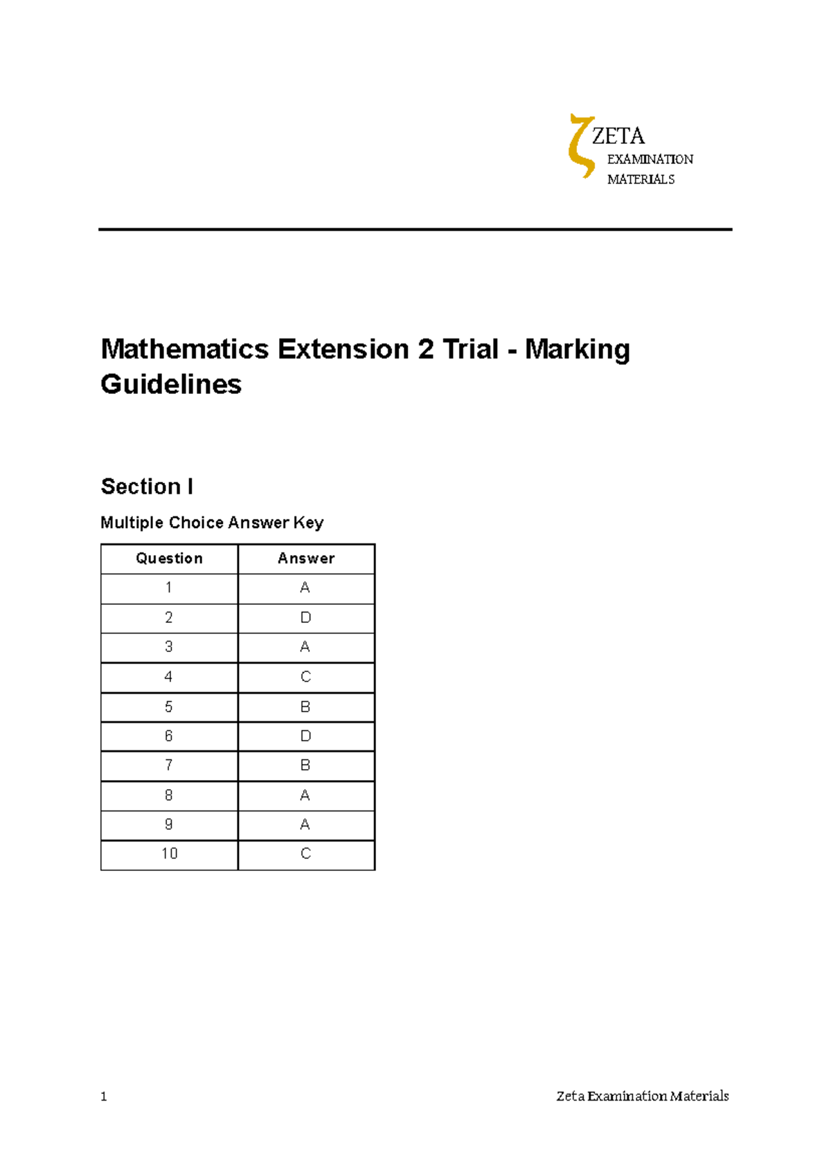 Zeta Extension 2 Math Solutions 2024 - Mathematics Extension 2 Trial ...