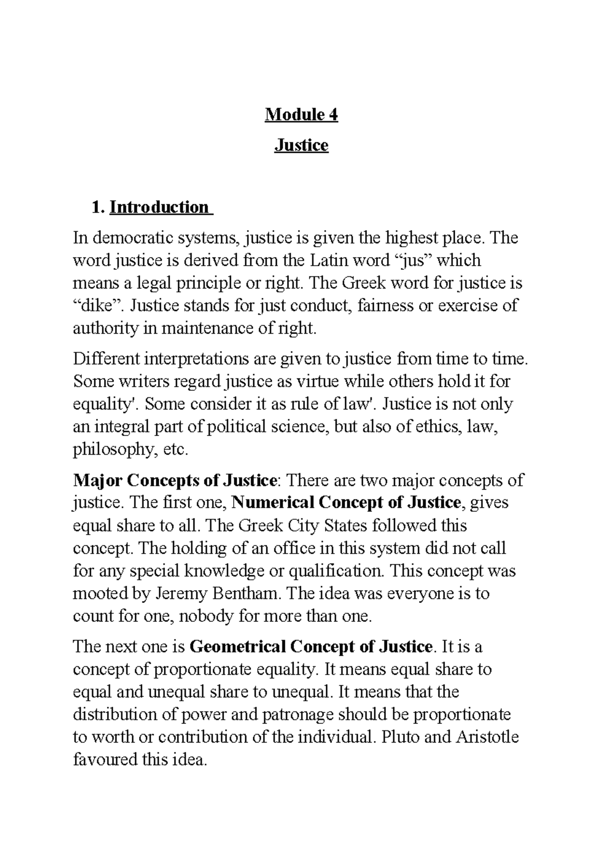 Module 4 - Jjurisprudence - Module 4 Justice Introduction In democratic ...