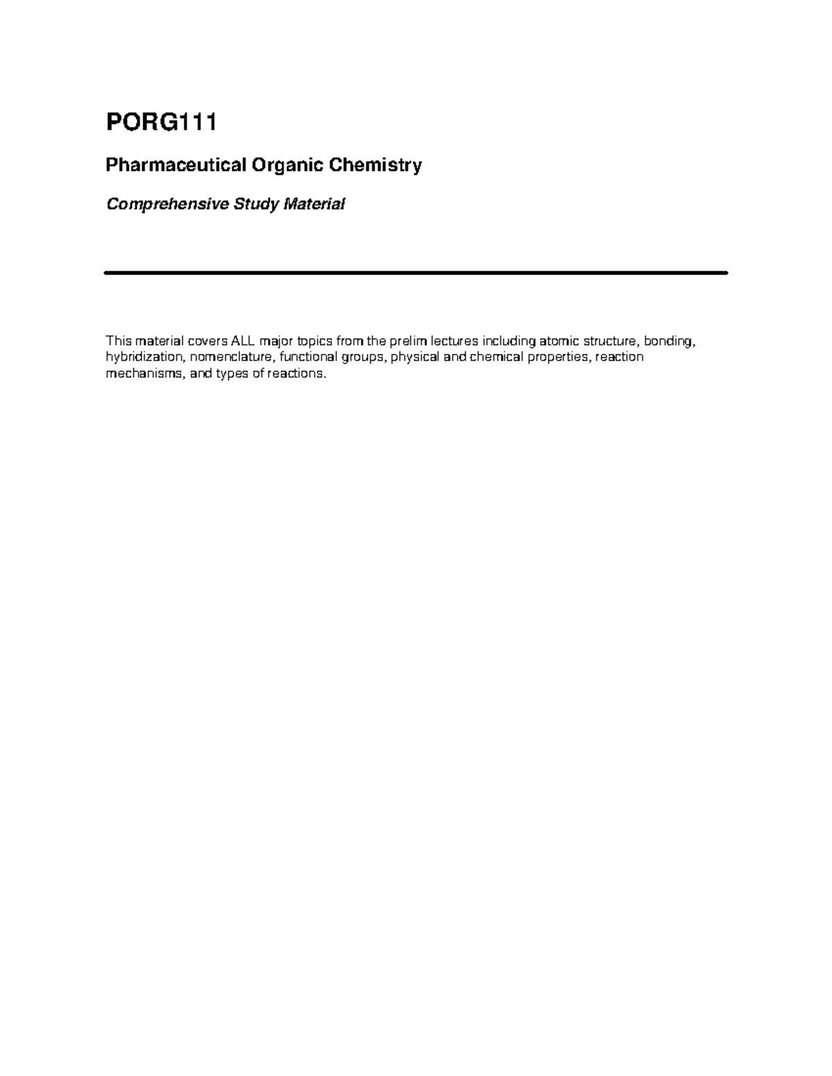 PORG111 Comprehensive Study Material on Organic Chemistry - Studocu