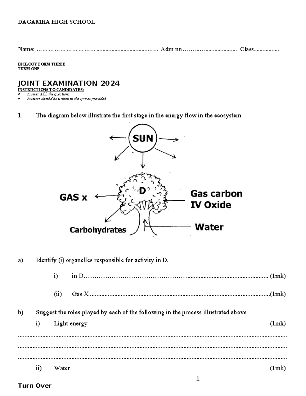 Biology Form 3 Term 1 Joint Exam 2024 - Comprehensive Notes - Studocu