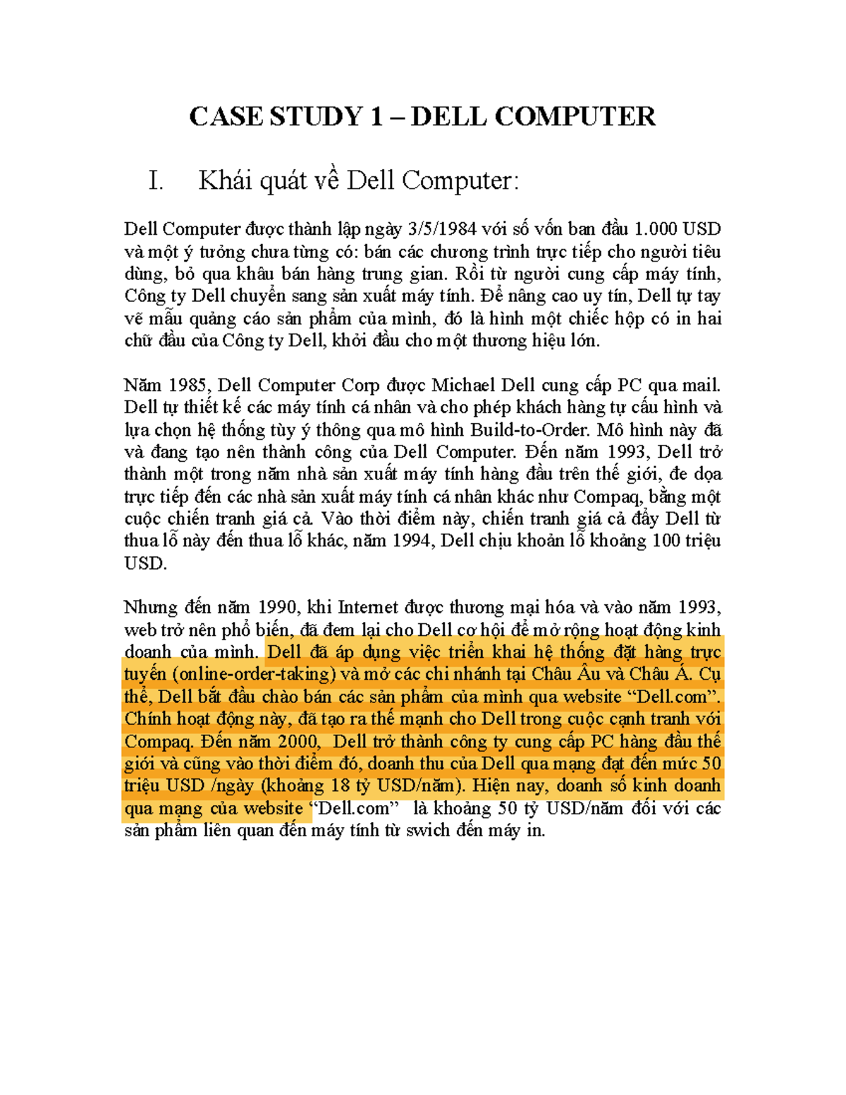 CASE STUDY 1: DELL COMPUTER - Chiến Lược và Mô Hình Kinh Doanh - Studocu