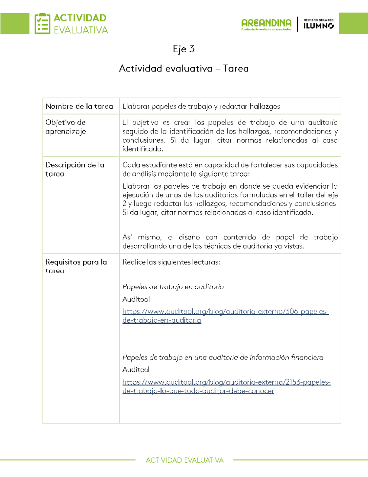 Actividad evaluativa Eje 3 - Auditoría Financiera - Studocu
