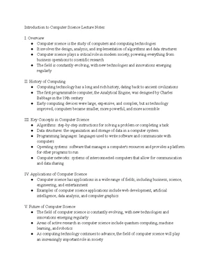 Computer Science - Study Notes, Assignments & Exams - Studocu