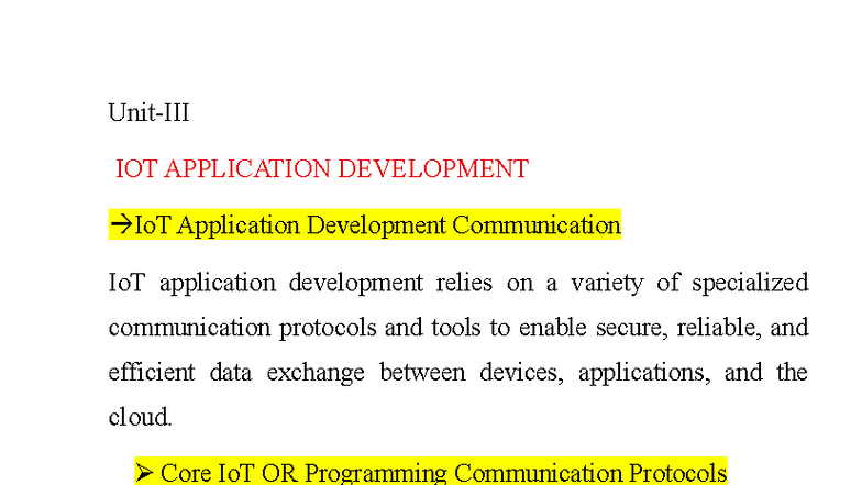 Unit-3 IoT: Communication Protocols for Application Development - Studocu