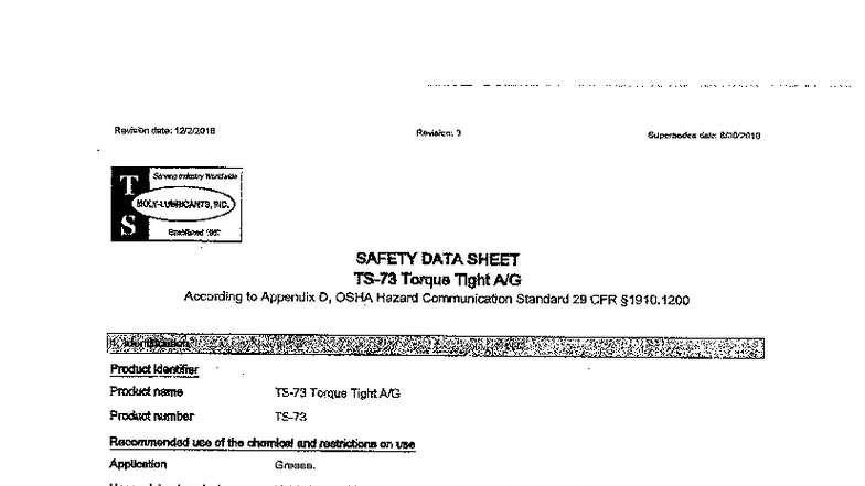 MSDS for Torque Tight: Safety Data Sheet Revision 3 - Studocu