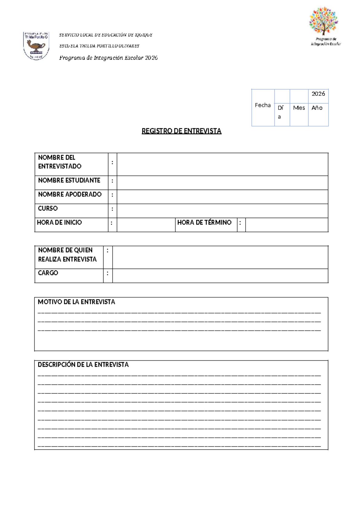 Registro de Entrevista - Programa de Integración Escolar 2026 - Studocu