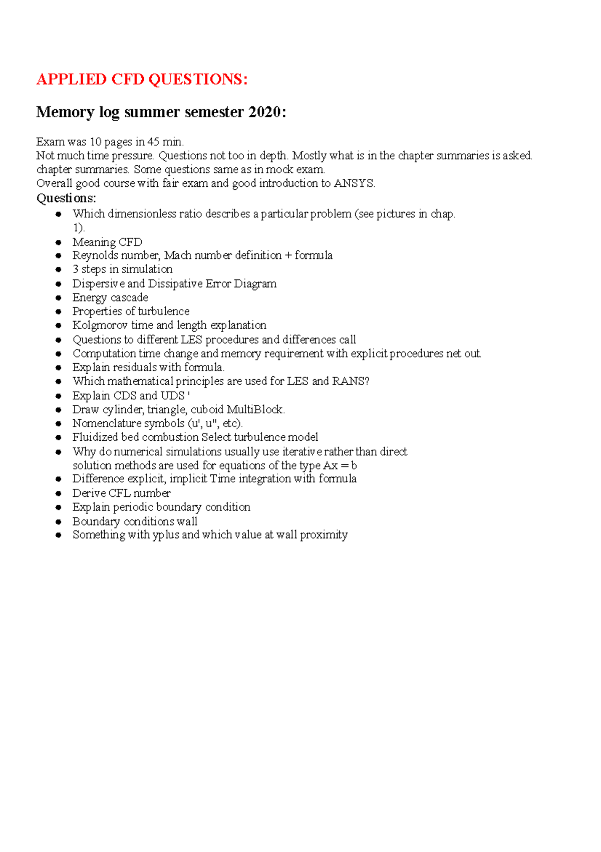 Applied CFD question log-until-08-21 - APPLIED CFD QUESTIONS: Memory ...