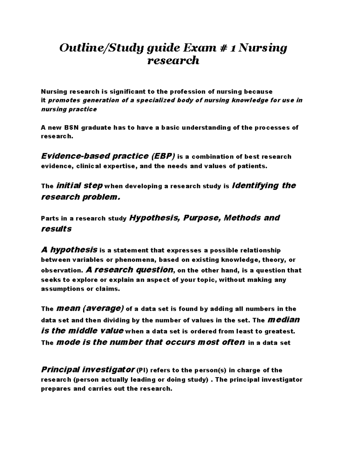 Exam 1 Study guide (1) (6) (4) - Outline/Study guide Exam # 1 Nursing ...