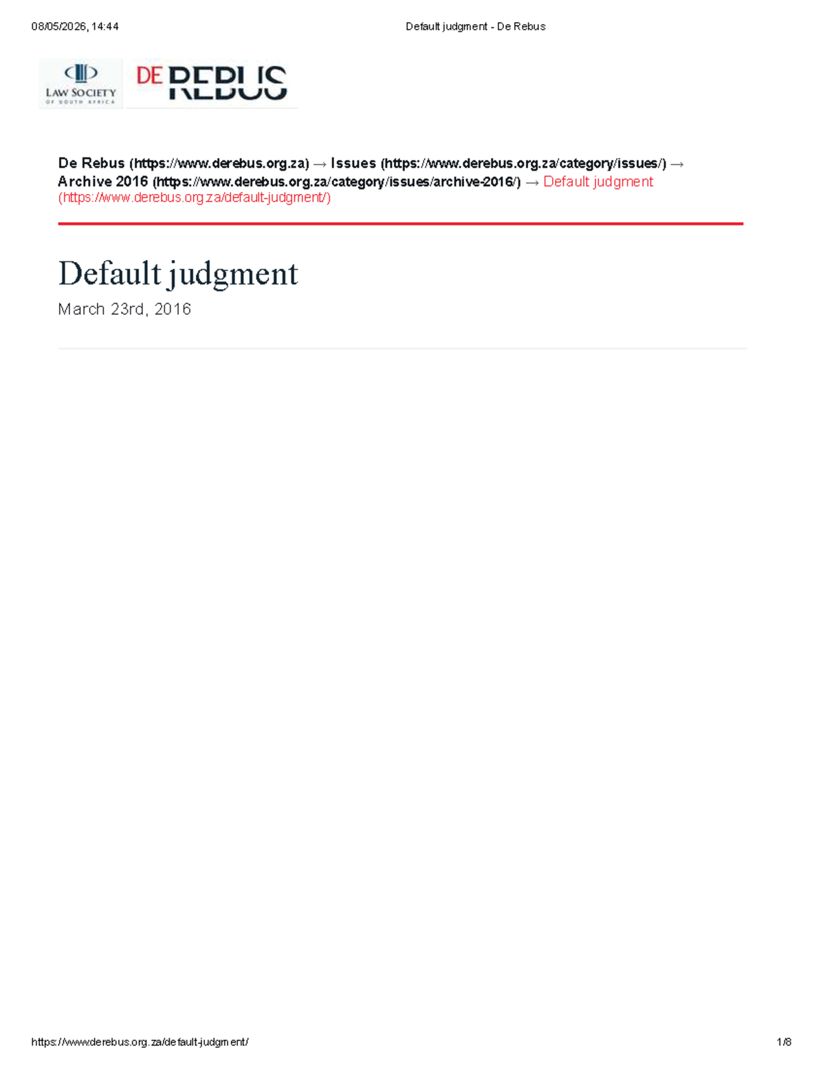 14:44 Default Judgment Overview and Key Case Law - De Rebus - Studocu