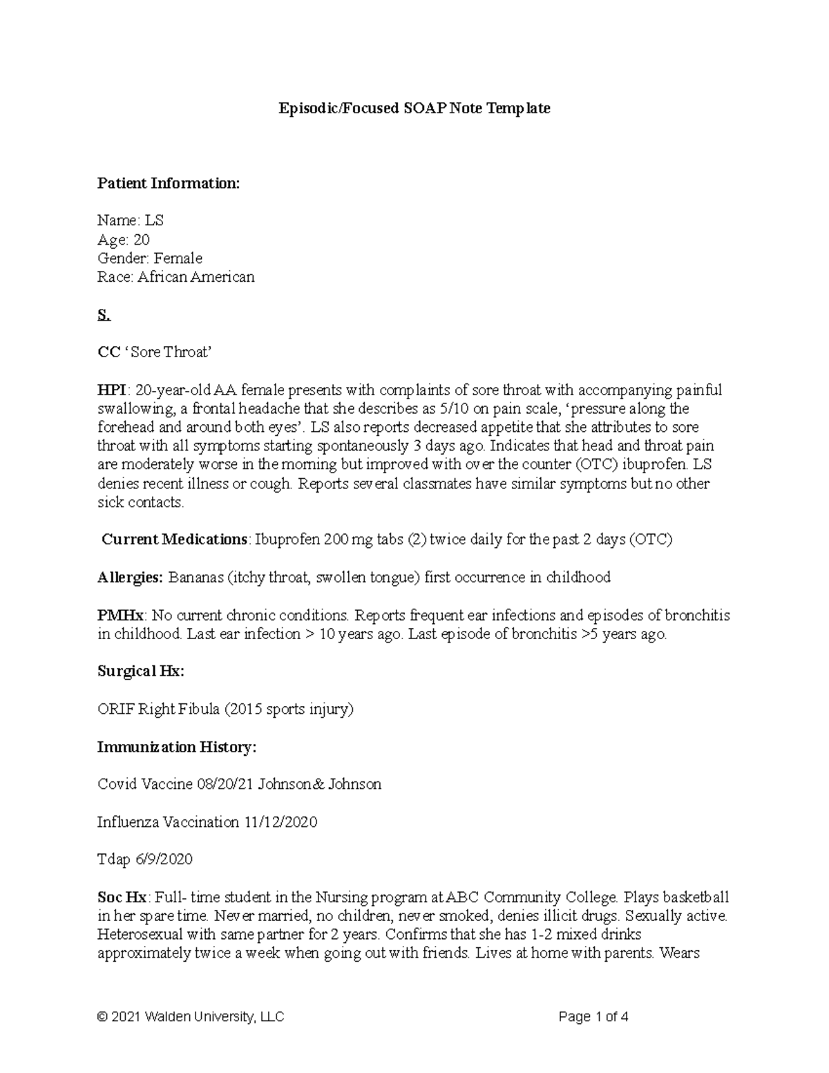 SOAP Note for Patient with Sore Throat - NURS 6512 - Studocu