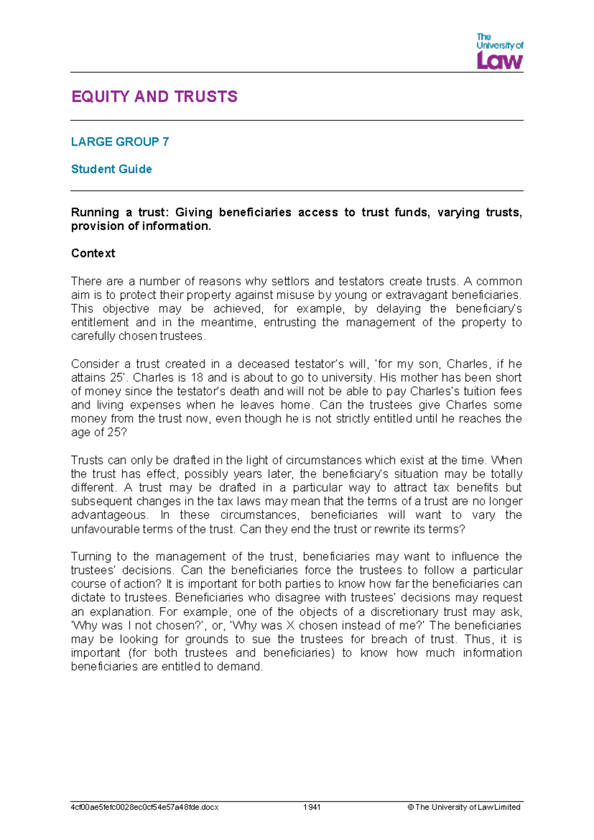 Equity and Trusts LG 7 - Understanding Trust Management and ...