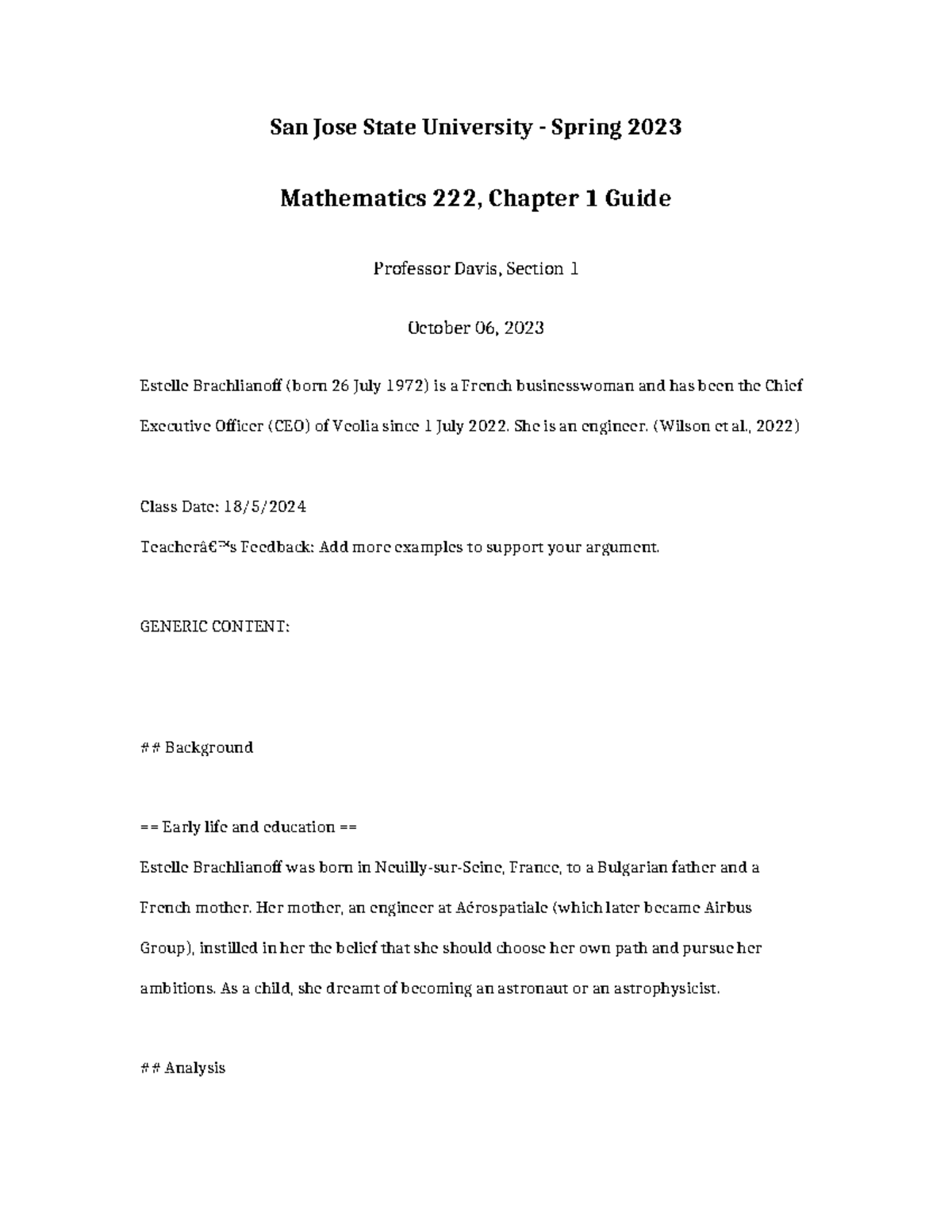 Mathematics 222 Chapter 1 Guide - San Jose State University - Spring ...