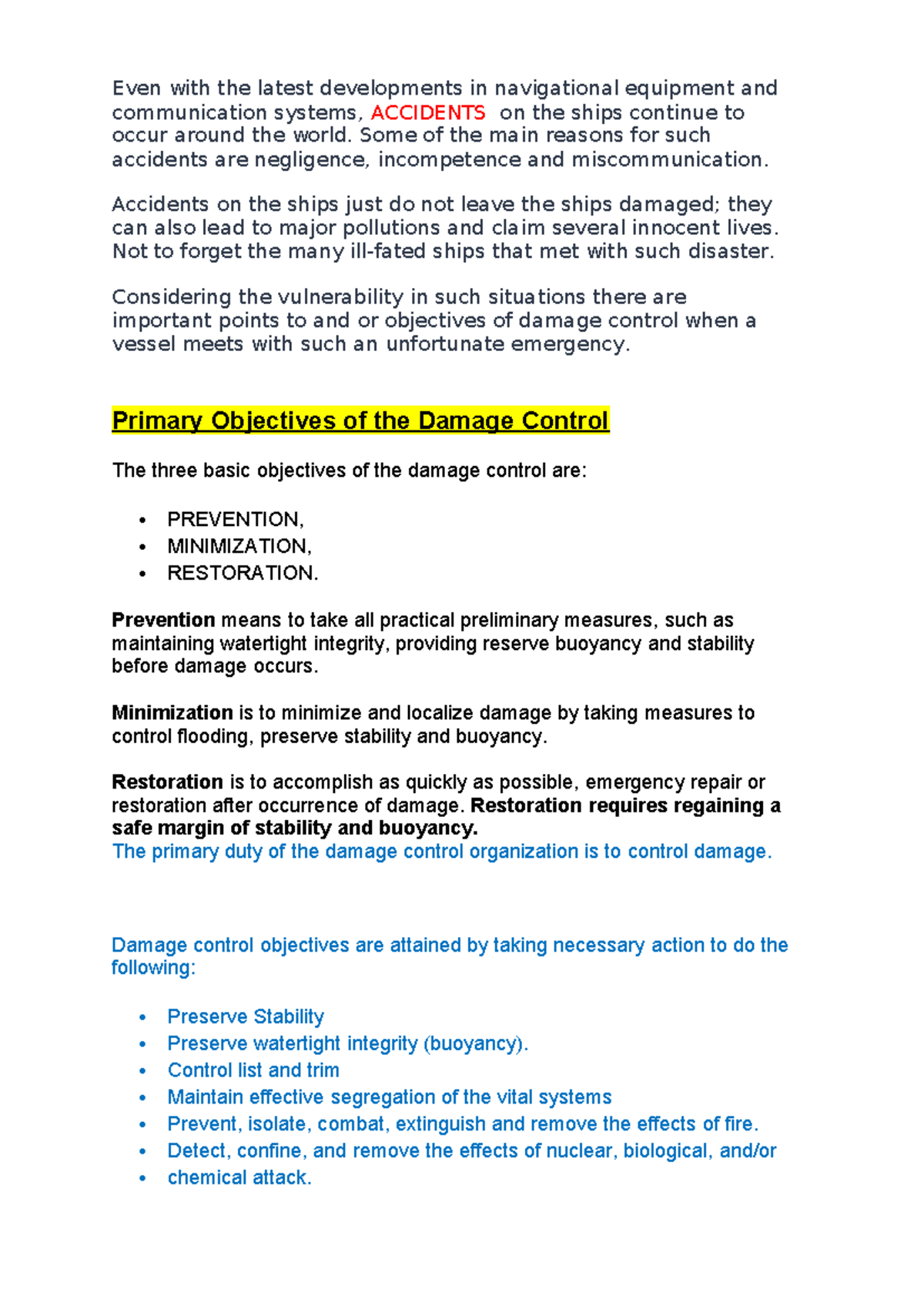 0o1-Objectives of Damage Control in Maritime Accidents - Studocu
