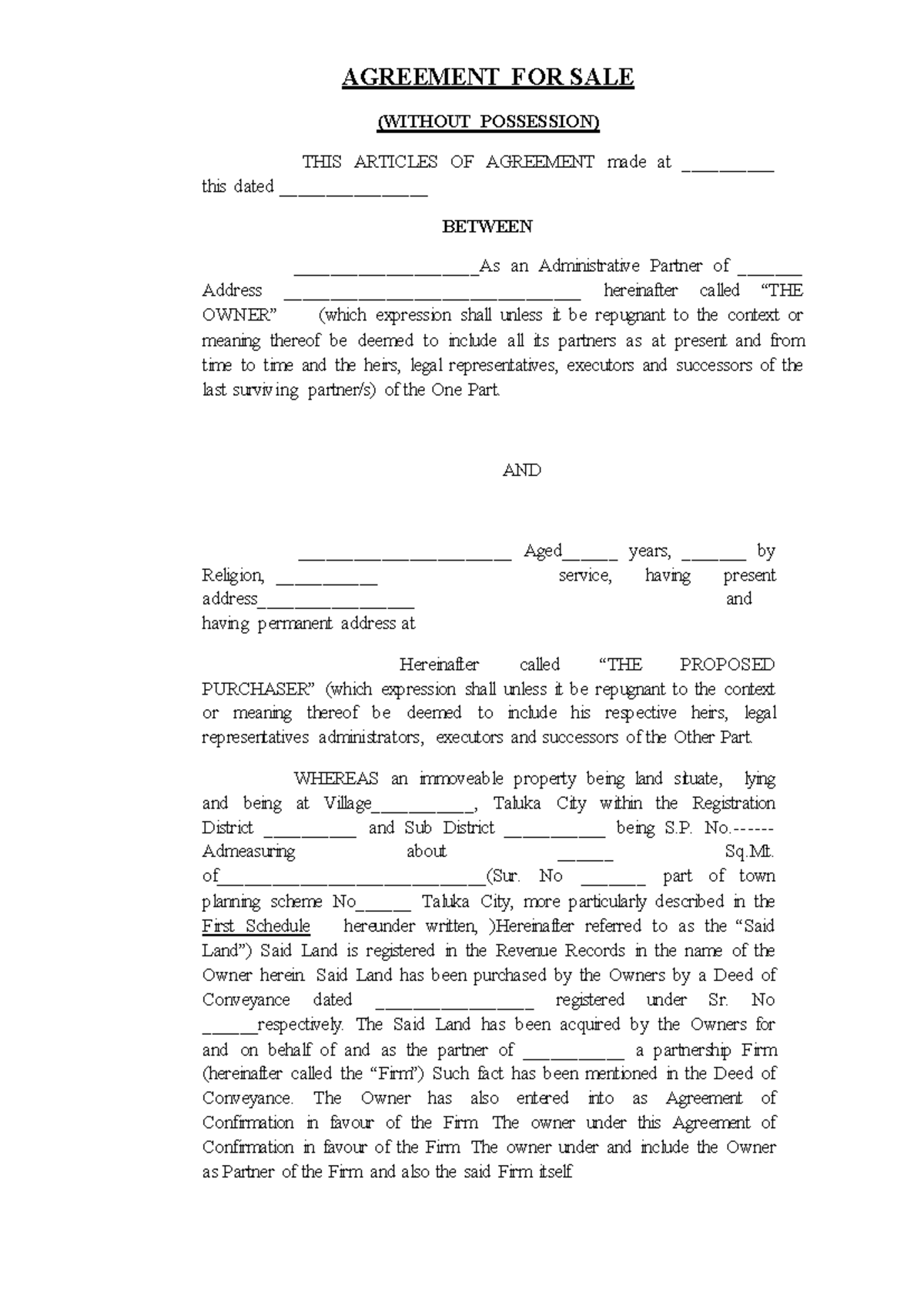 Agreement for Sale of Property - Sale Deed Details - Studocu