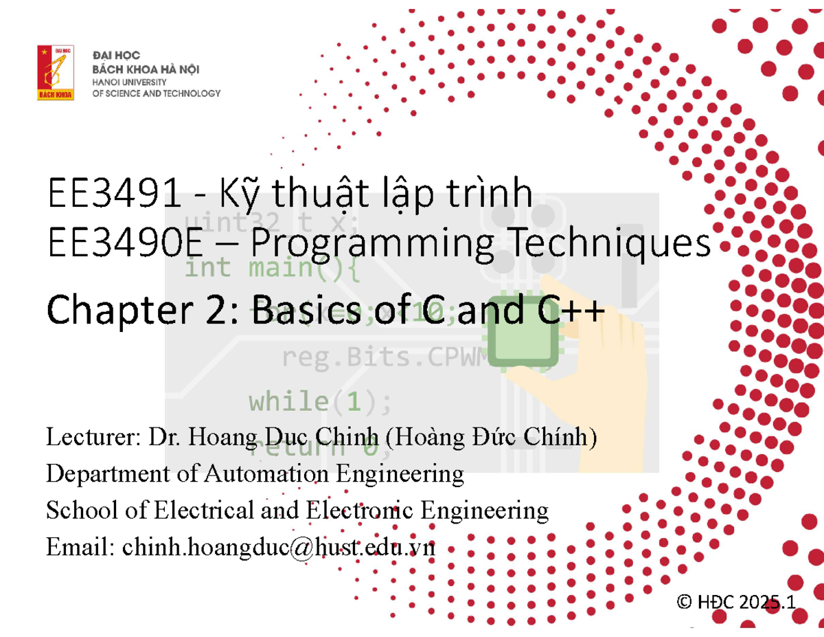 EE3491 Programming Techniques Chapter 2: Basics of C and C++ - Studocu