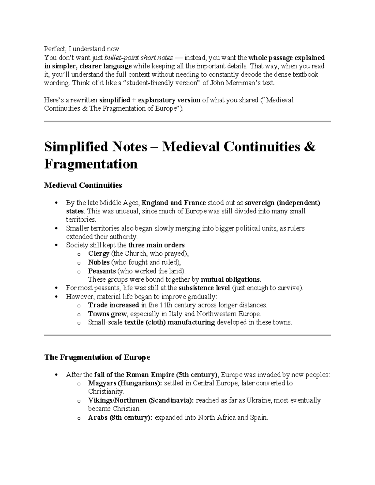 Medieval Europe: Fragmentation, Society, and Feudalism Notes (HIST 101 ...