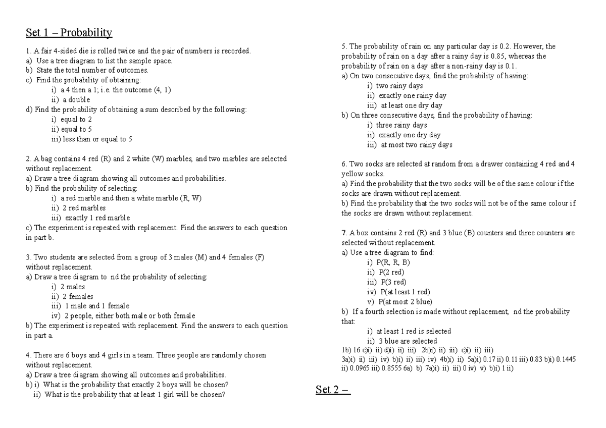 Year 10 Math Probability Practice Questions (Set 1 & 2) - Studocu