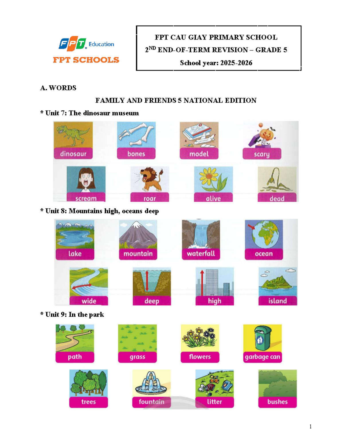 FPT CAU GIAY PRIMARY SCHOOL GRADE 5 2ND TERM REVISION GUIDE - Studocu
