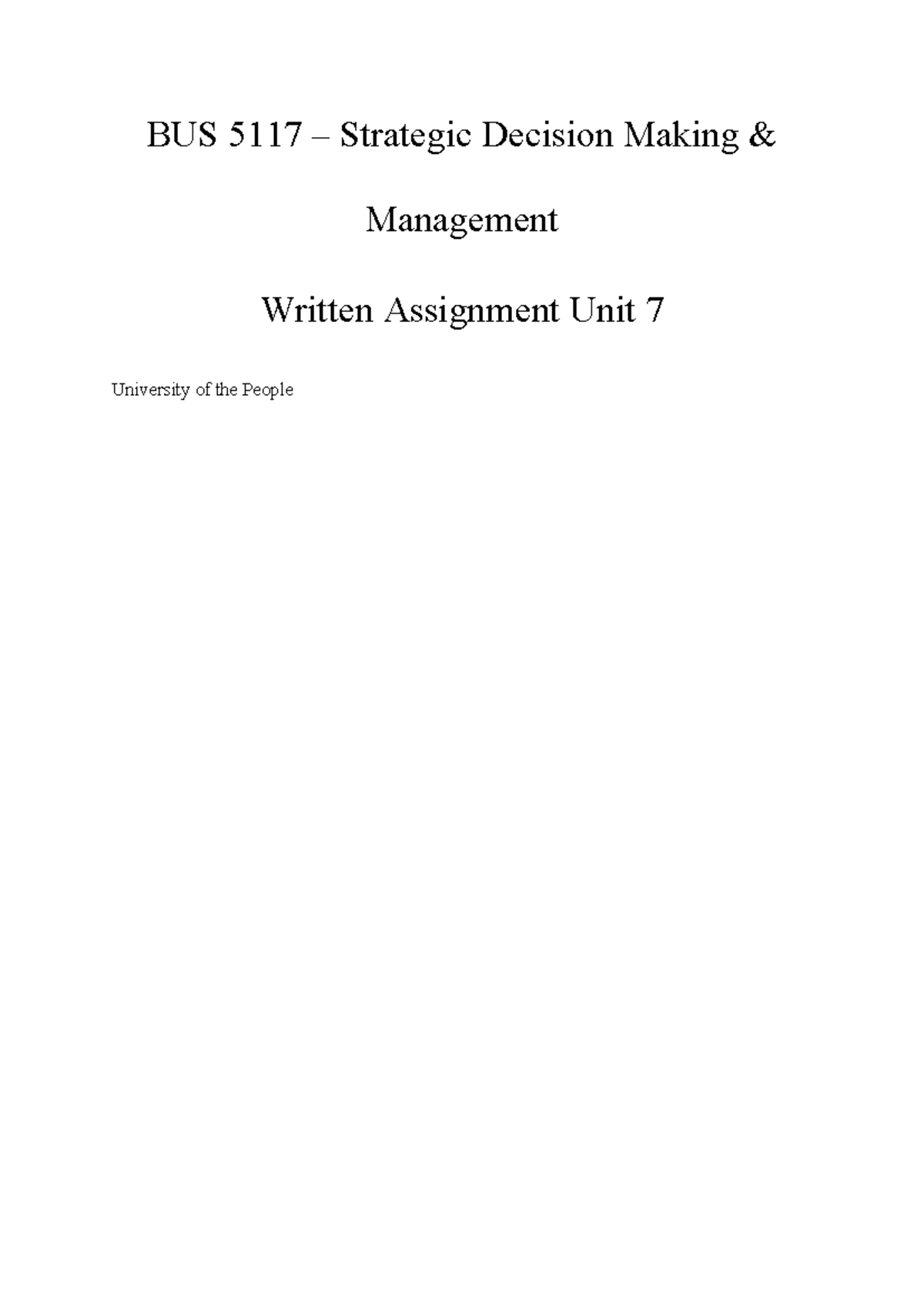 BUS 5117 Strategic Decision Making: BMW Case Study Analysis - Studocu