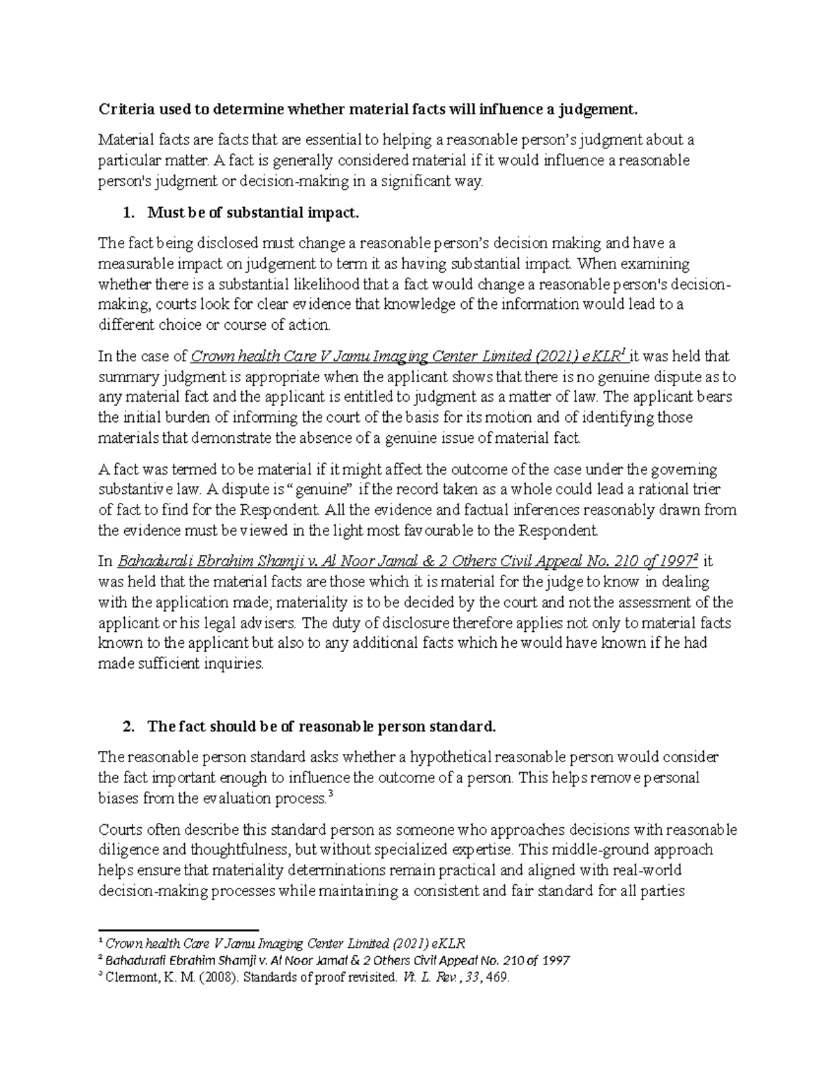 Criteria for Material Facts Influencing Judgments in Legal Cases - Studocu